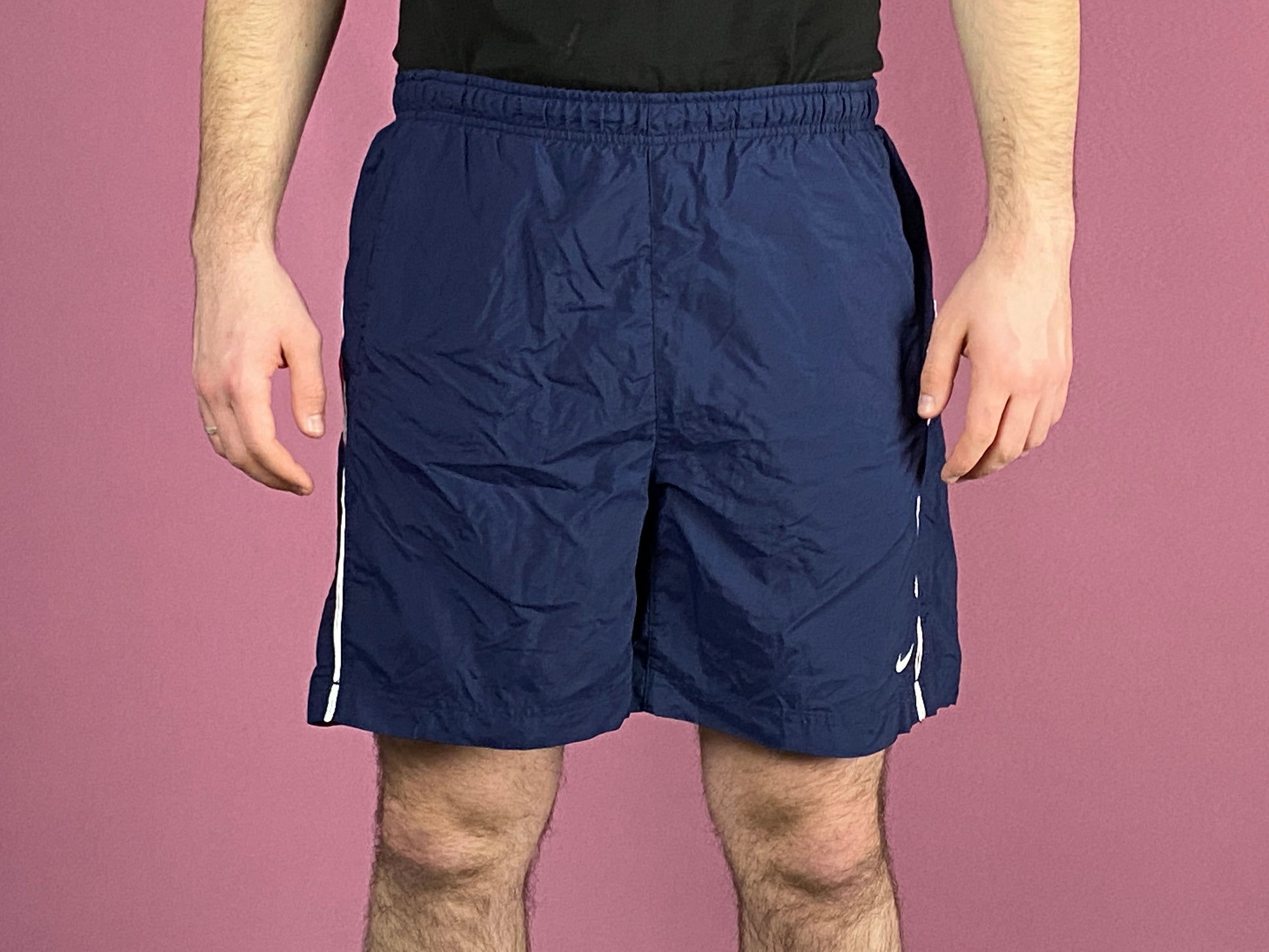 Nike Vintage Men's Track Shorts - XL Navy Blue Nylon