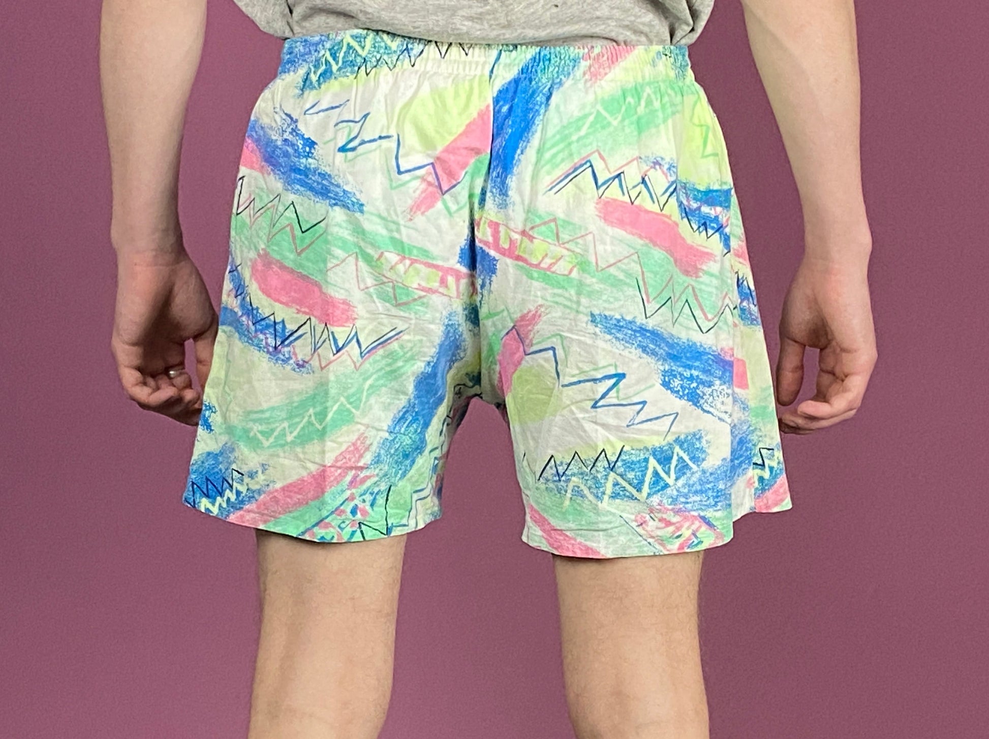 90s Vintage Men's Swim Shorts - Medium Multicolor Cotton