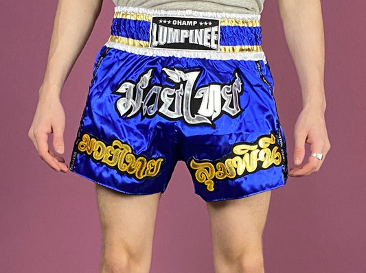 Lumpinee Vintage Men's Muay Thai Boxing Shorts - Medium Blue Nylon