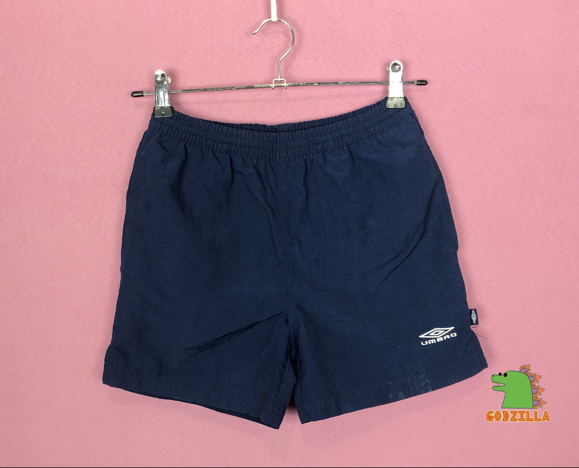 Umbro Vintage Men's Kids Sport Shorts - 10-12Y Navy Blue Nylon