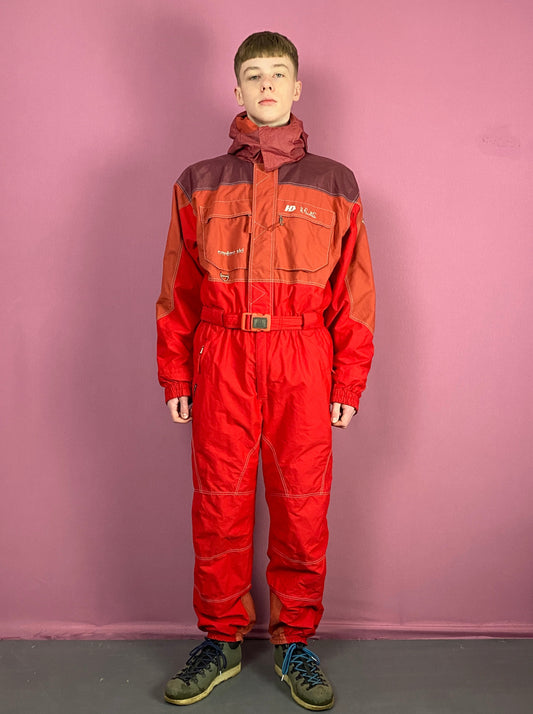 Henri Duvillard Vintage Men's One Piece Ski Suit - Large Red Nylon