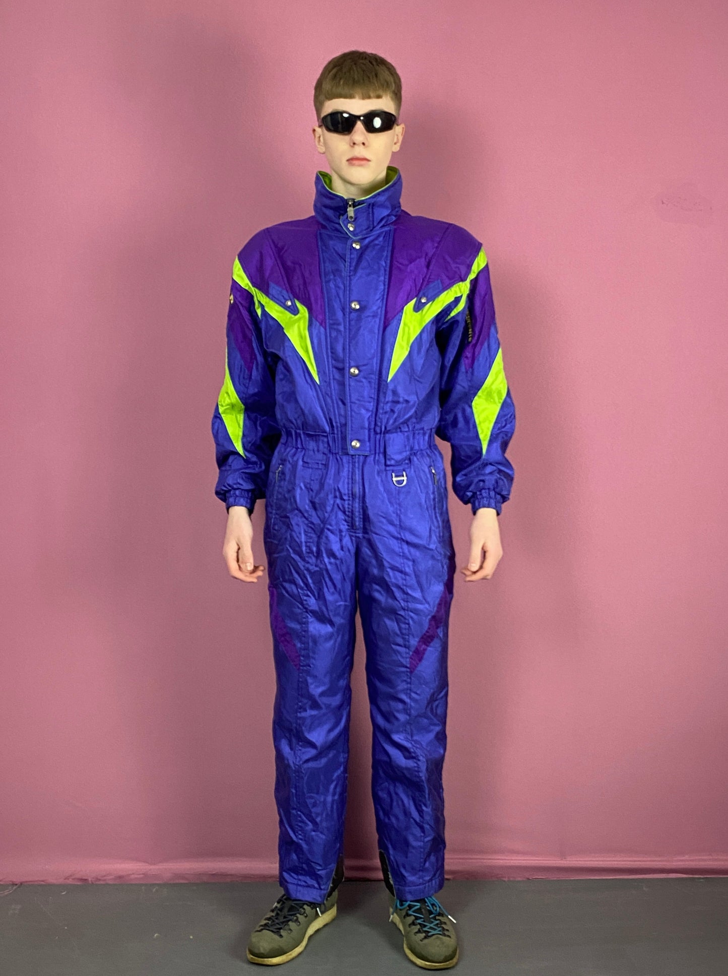 90s Descente Vintage Men's One Piece Ski Suit - Large Blue Nylon