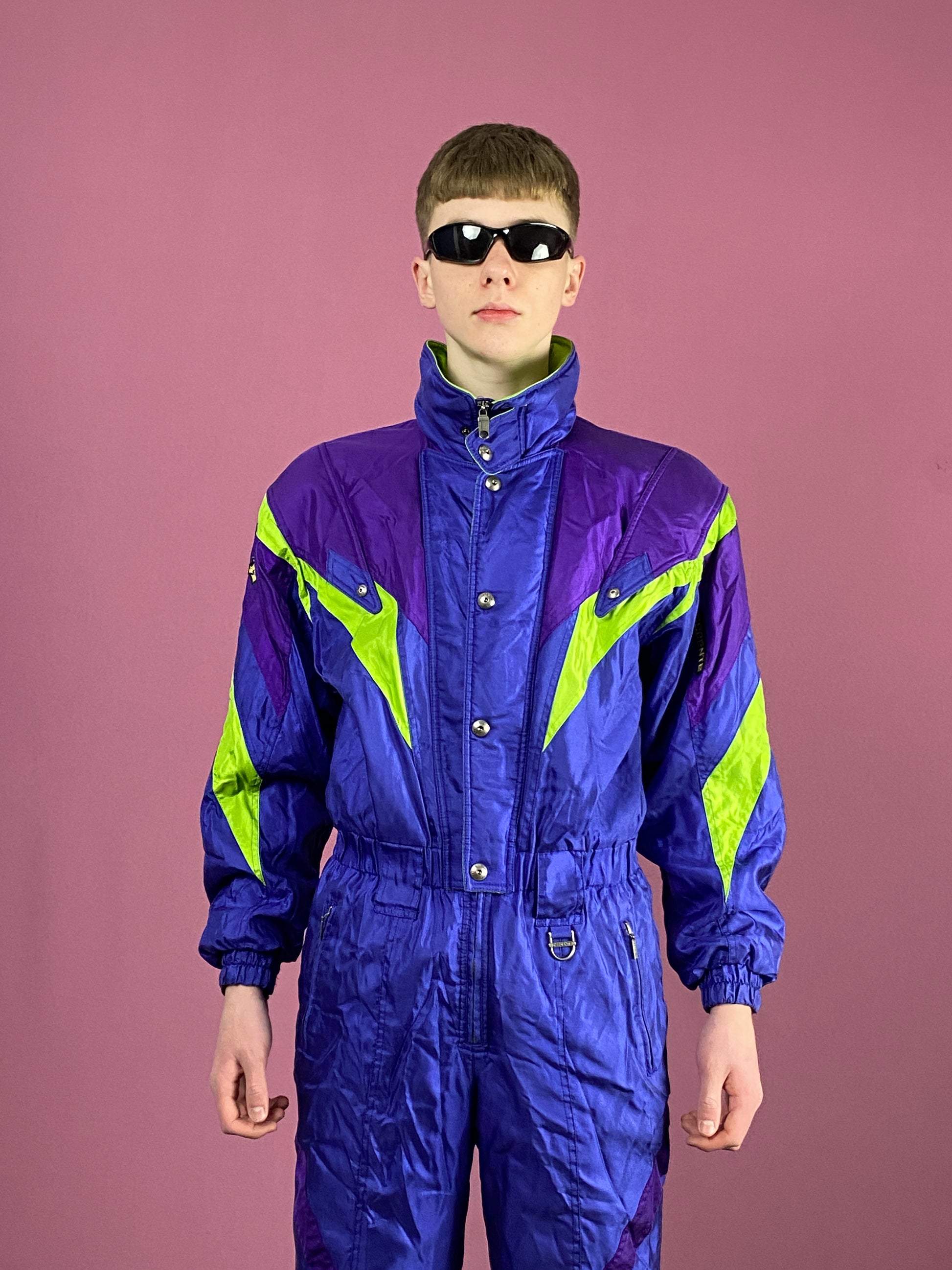 90s Descente Vintage Men's One Piece Ski Suit - Large Blue Nylon