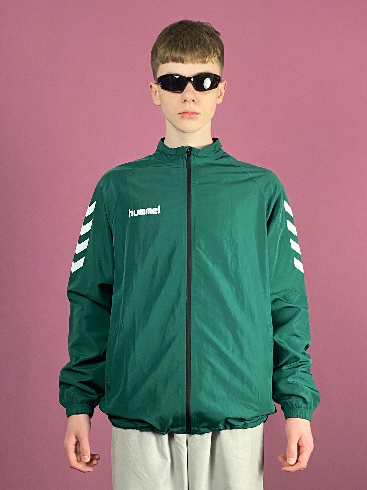 Hummel Vintage Men's Windbreaker Jacket - Large Green Polyester