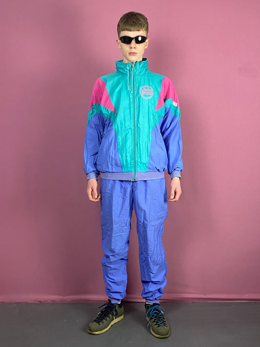 90s Vintage Men's Track Suit Set - L Blue & Multicolor Nylon
