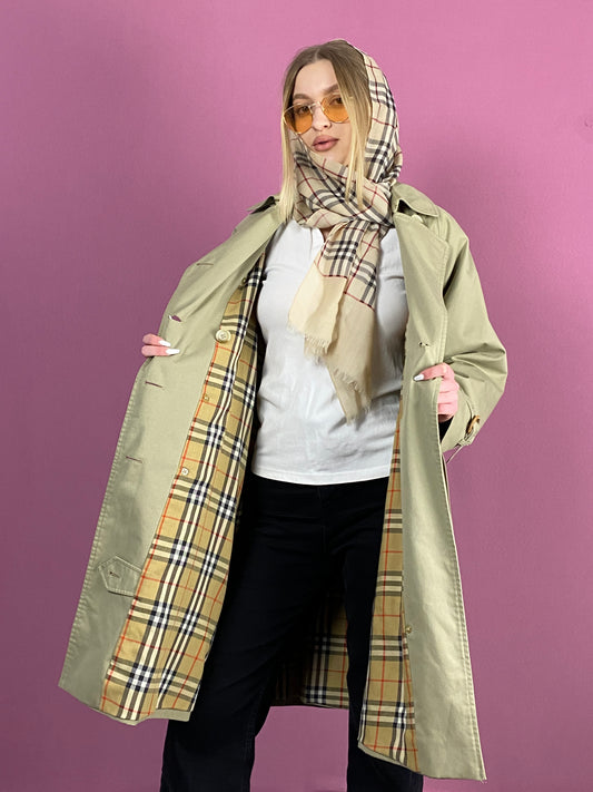 80s Burberrys Vintage Women's Belted Trench Coat - Medium Beige Cotton