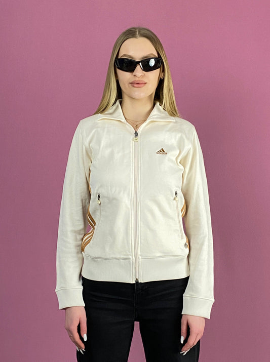 90s Adidas Vintage Women's Track Jacket - Small White Polyester Blend