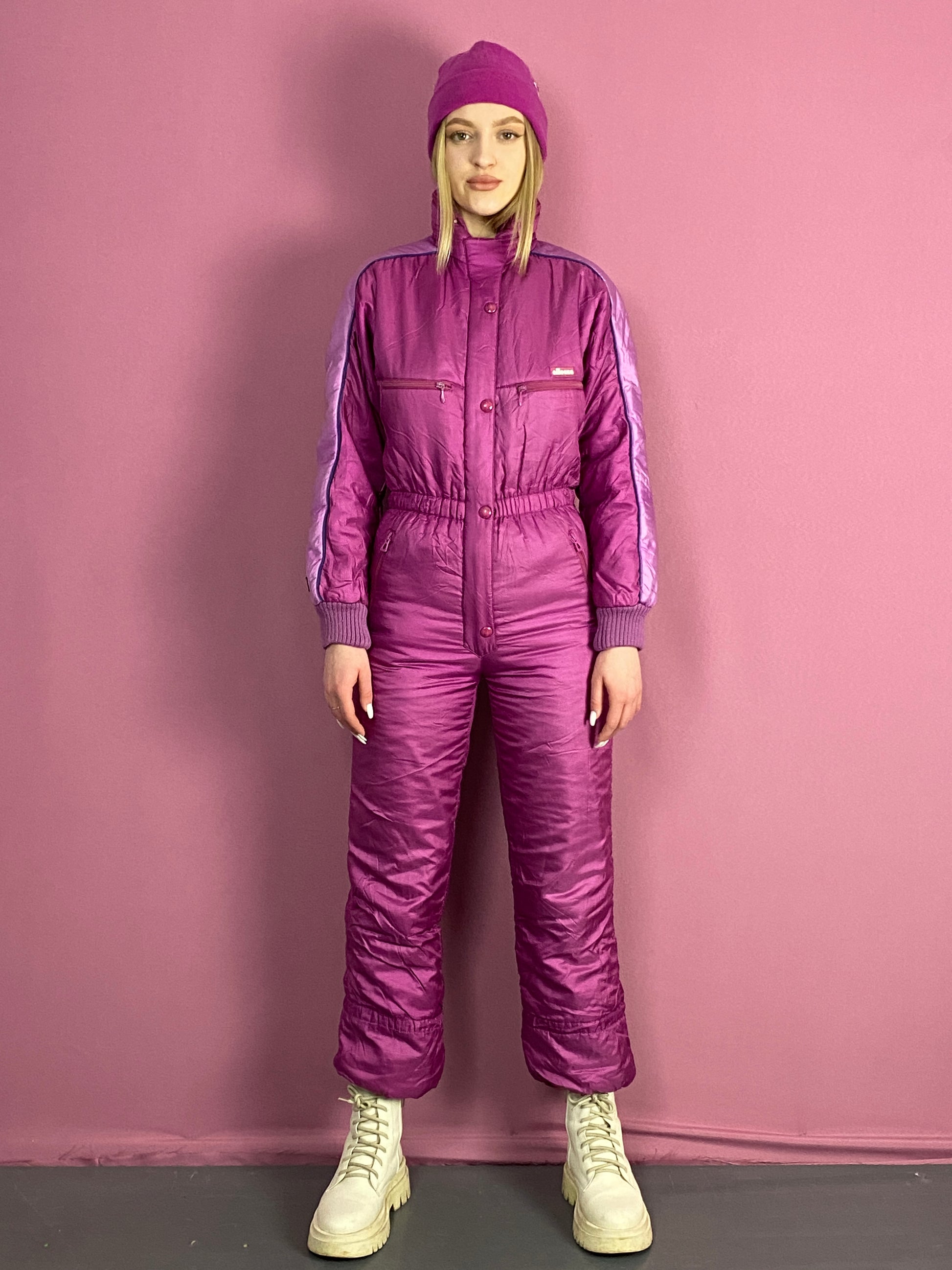 90s Ellesse Vintage Women's One Piece Ski Suit - Medium Purple Nylon