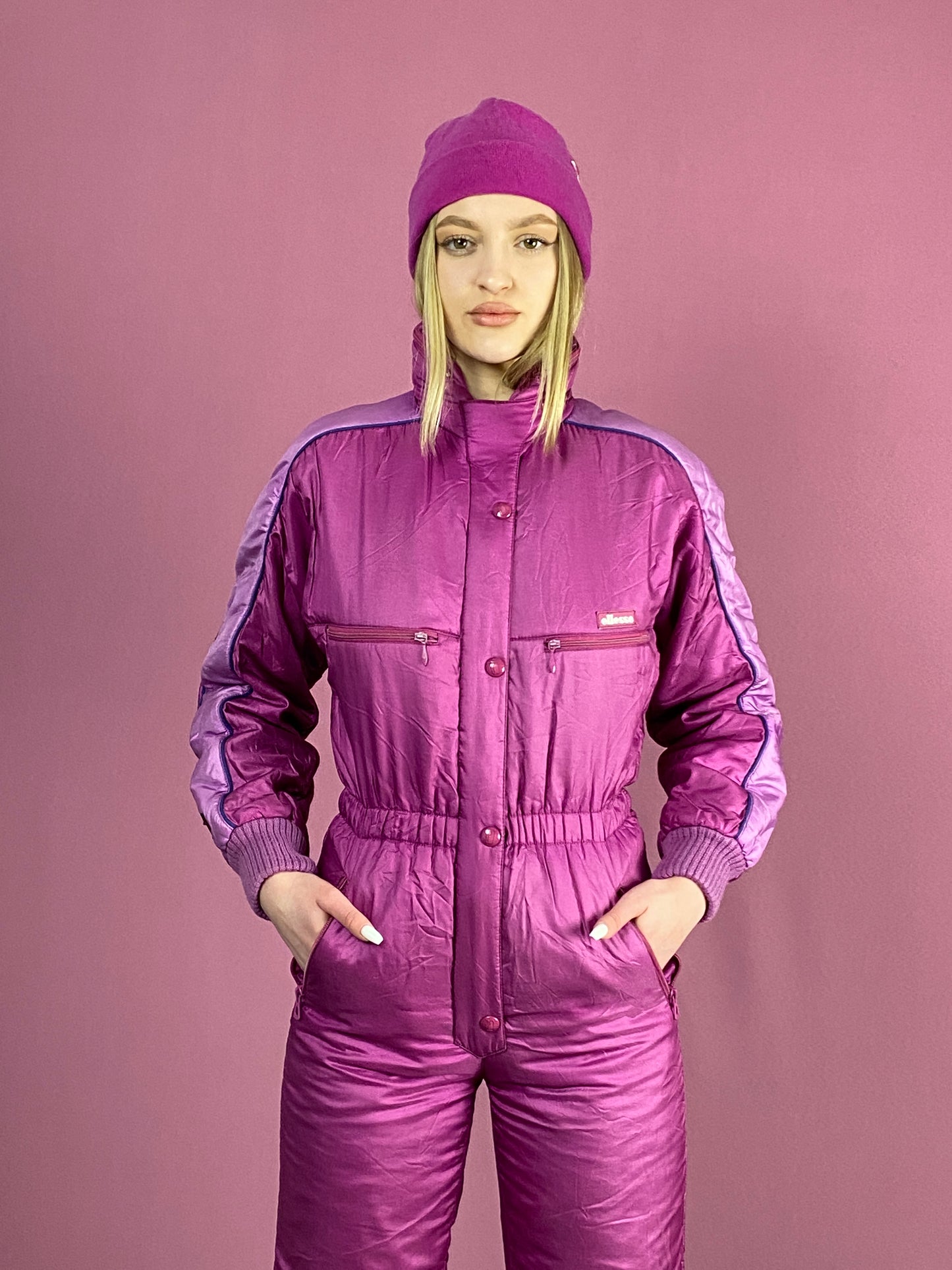 90s Ellesse Vintage Women's One Piece Ski Suit - Medium Purple Nylon