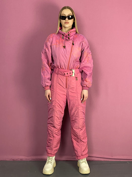 90s Steinebronn Vintage Women's One Piece Ski Suit - Large Pink Nylon Blend