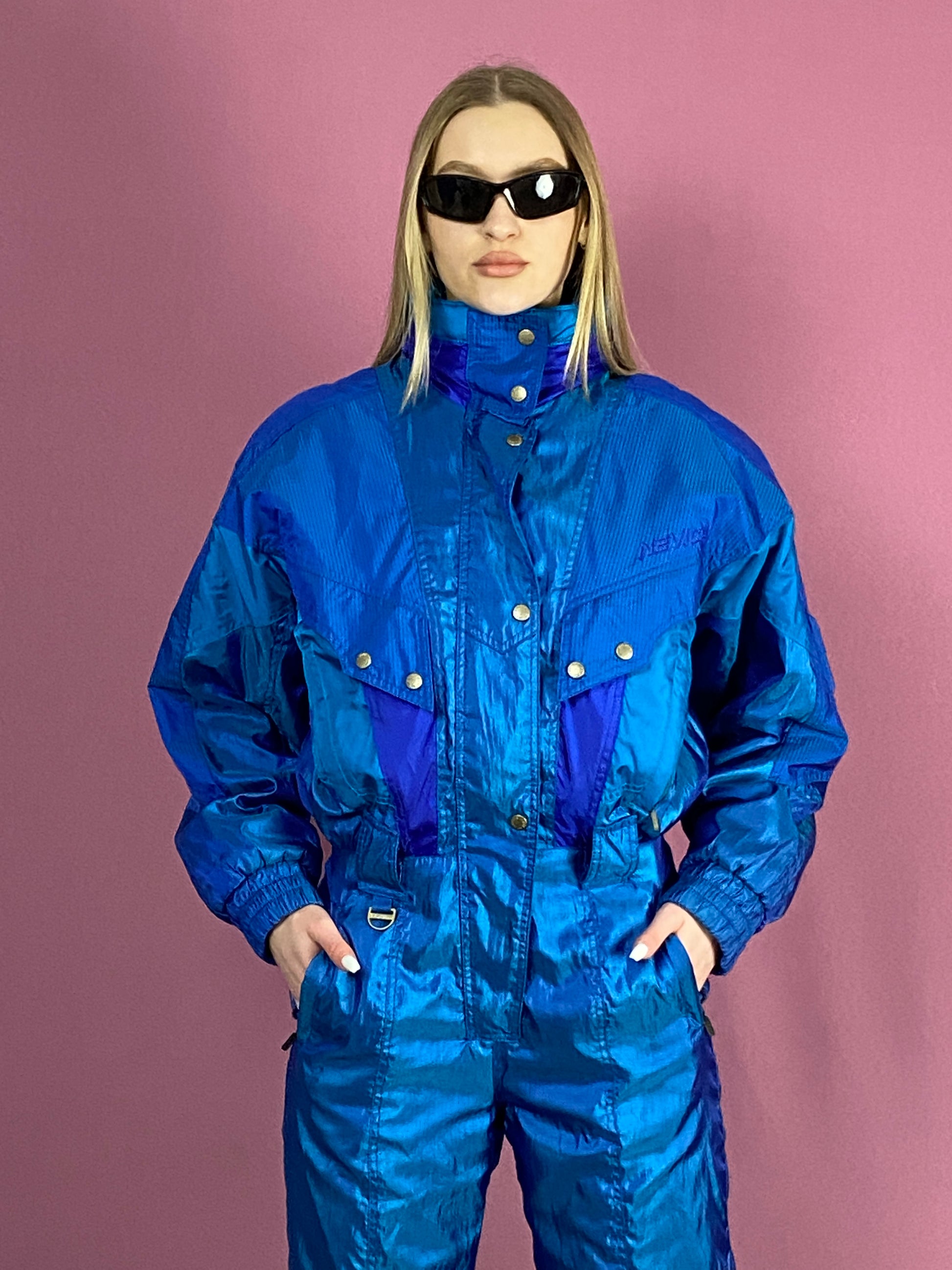 90s Nevica Vintage Women's One Piece Ski Suit - Large Blue Polyester
