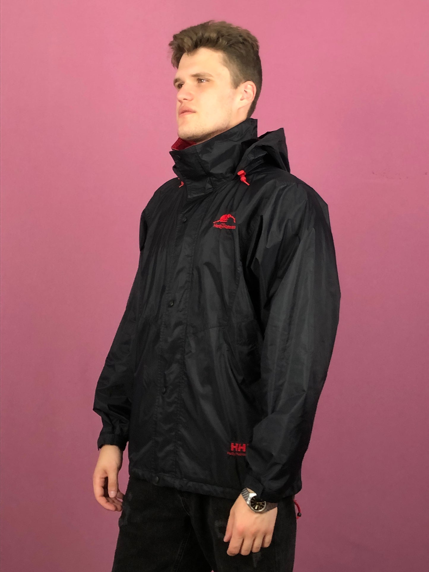 90s Helly Hansen Vintage Men's Rain Jacket - M Black Nylon