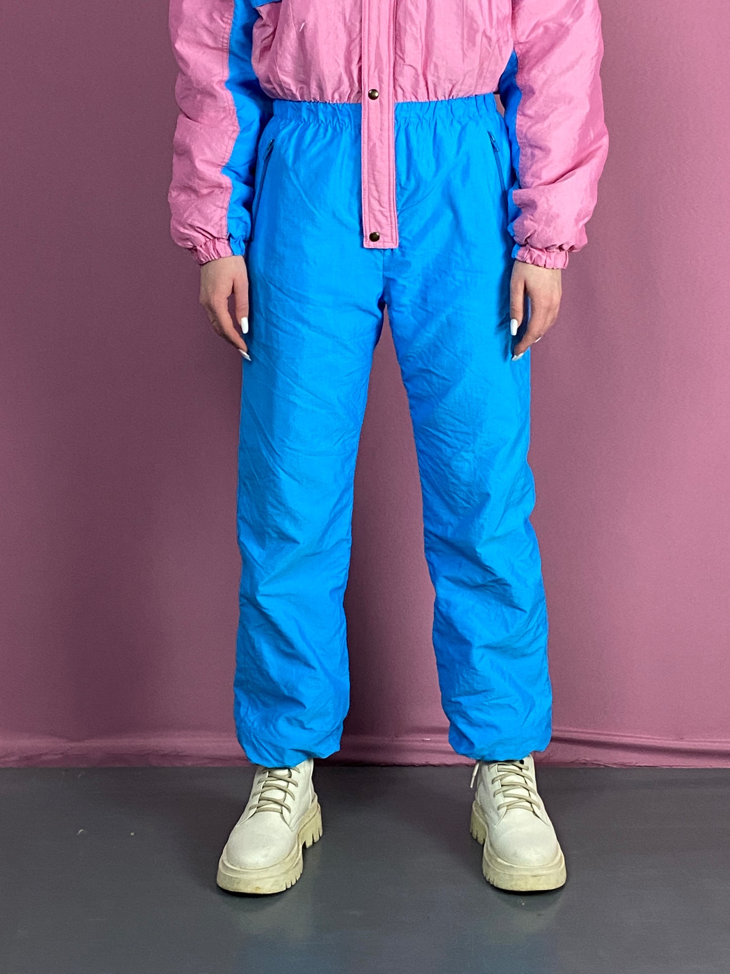 90s Vintage Women's One Piece Ski Suit - Medium Pink & Blue Nylon