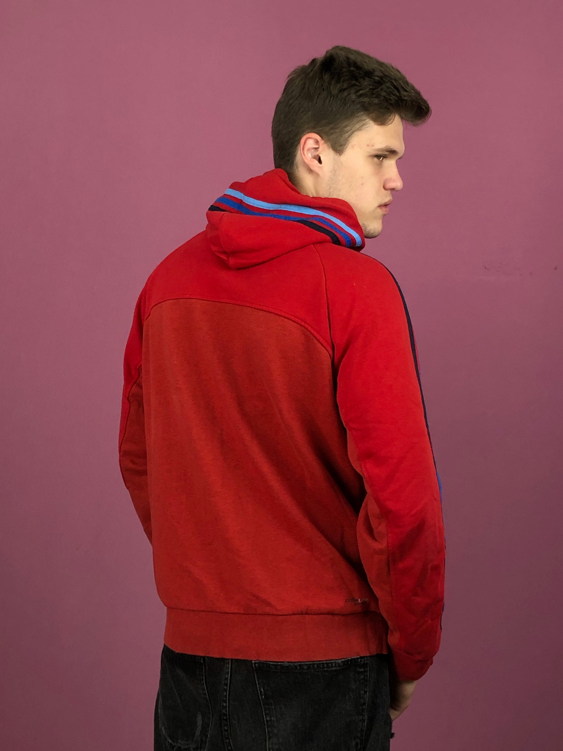 Adidas Vintage Men's Zip Hoodie - Large Red Cotton Blend