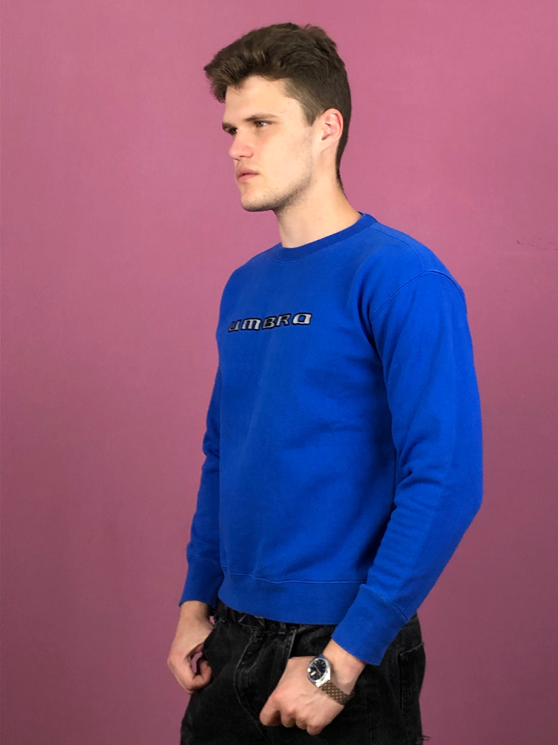 Umbro Vintage Men's Sweatshirt - Small Blue Cotton Blend