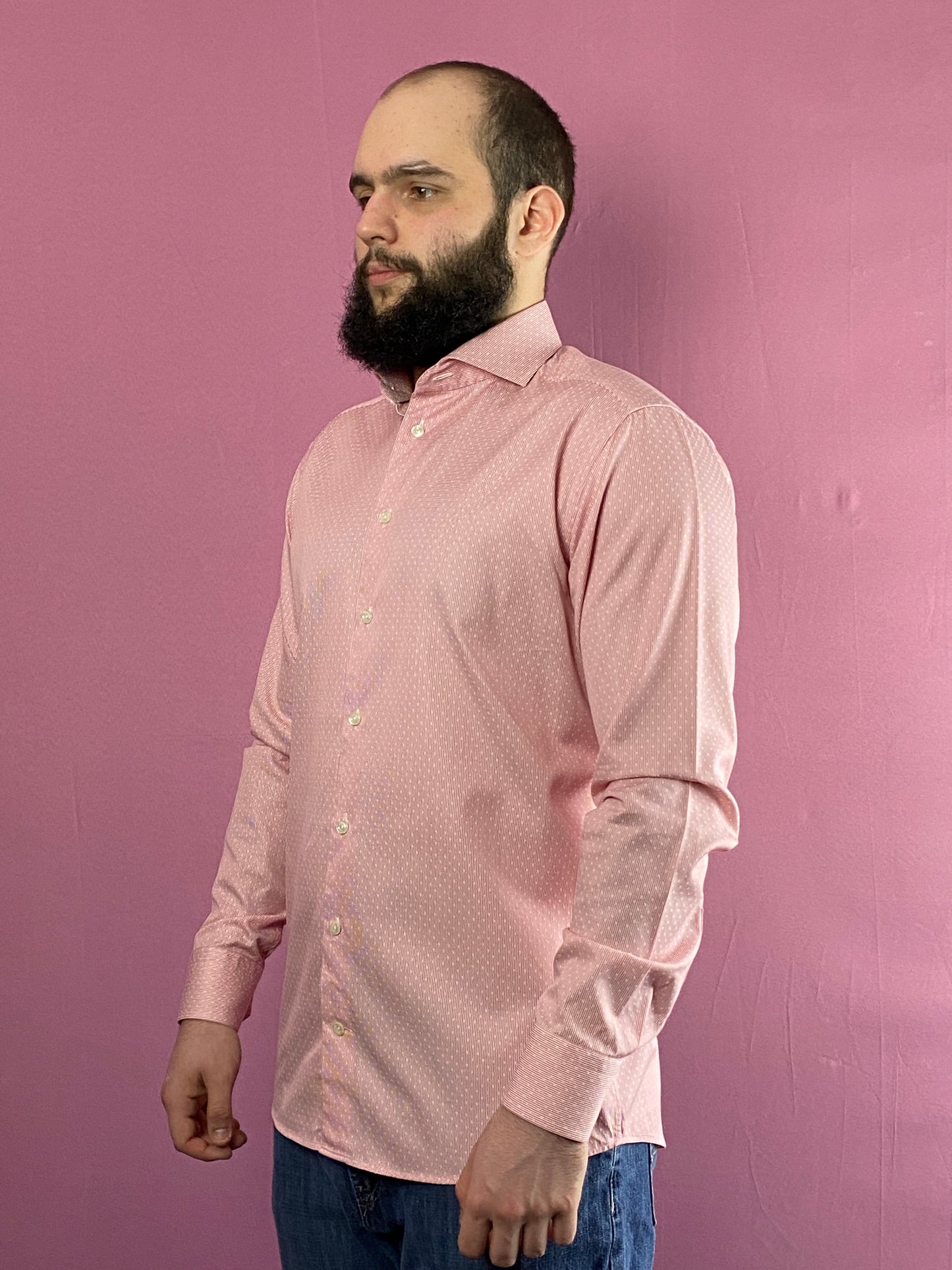 Eton Vintage Men's Slim Dress Shirt - L Pink Cotton