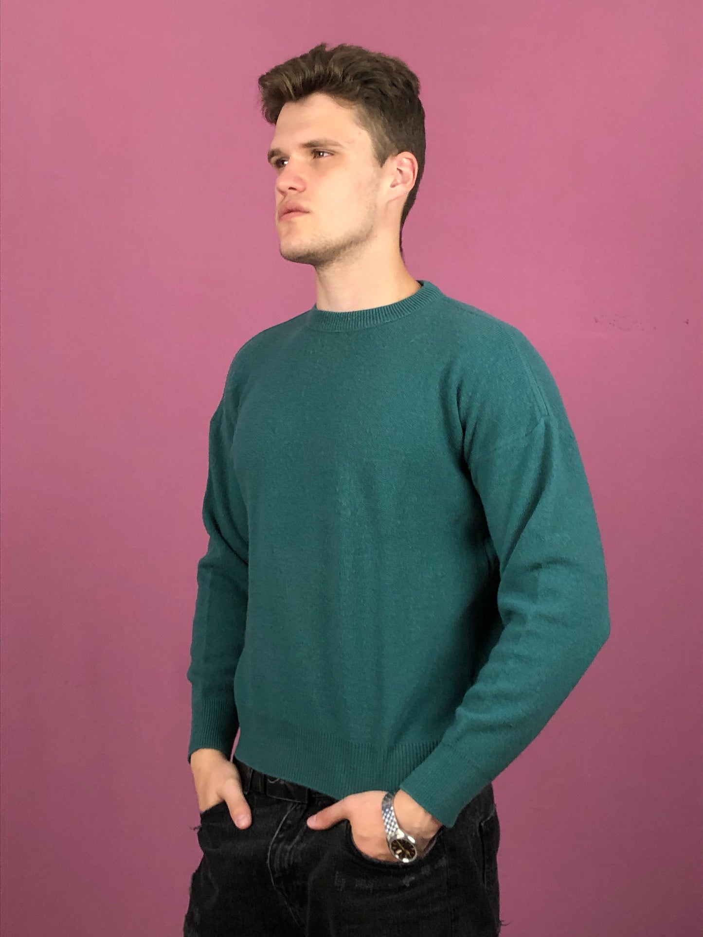90s Lacoste Vintage Men's Sweater - Small Green Wool Blend
