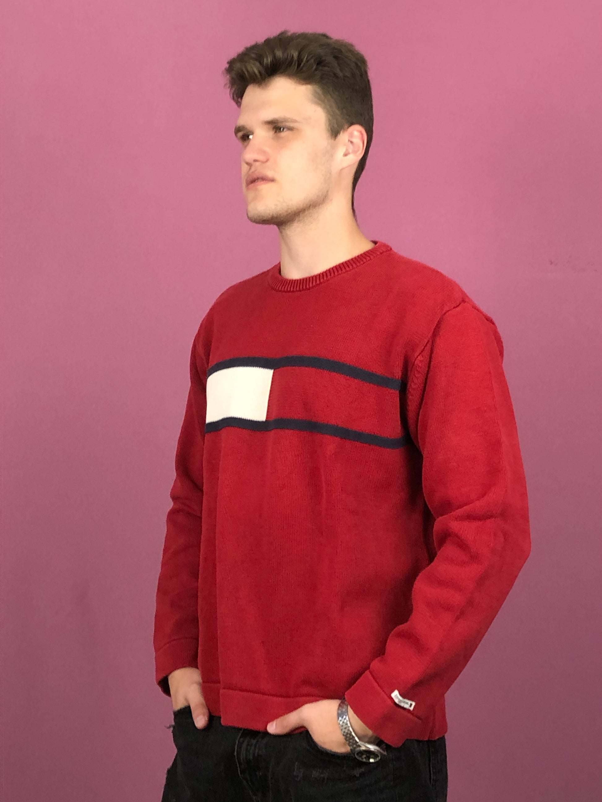 Tommy Hilfiger Vintage Men's Sweater - Large Red Cotton