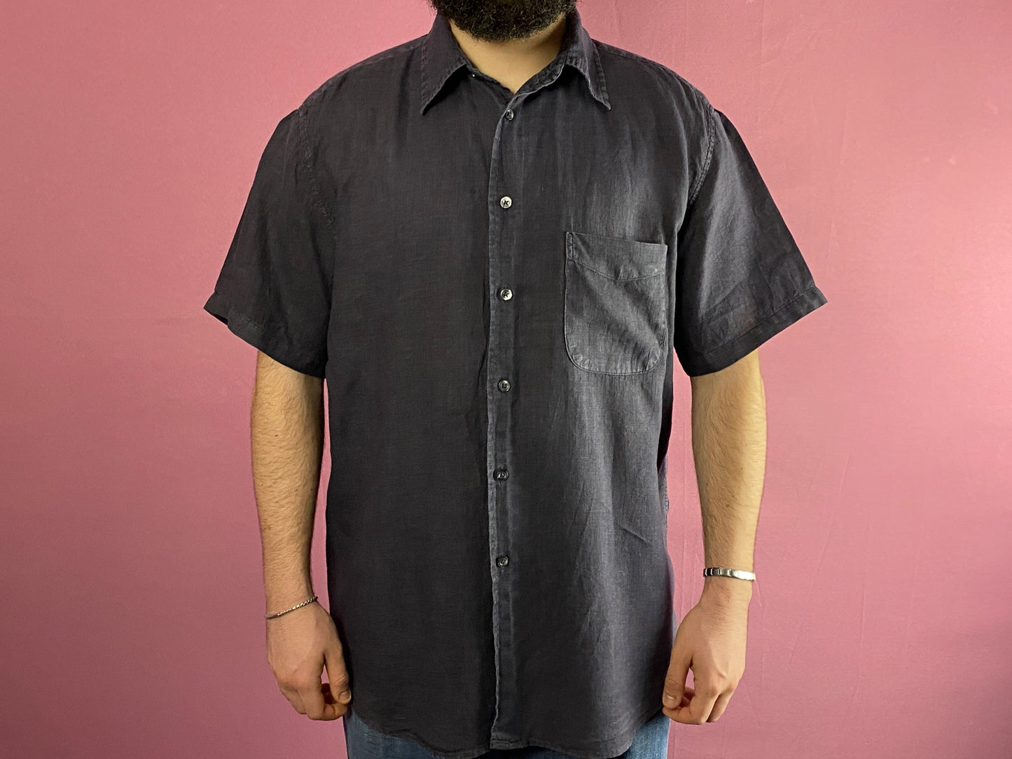 C.P. Company Vintage Men's Faded Short Sleeve Shirt - XL Black Linen