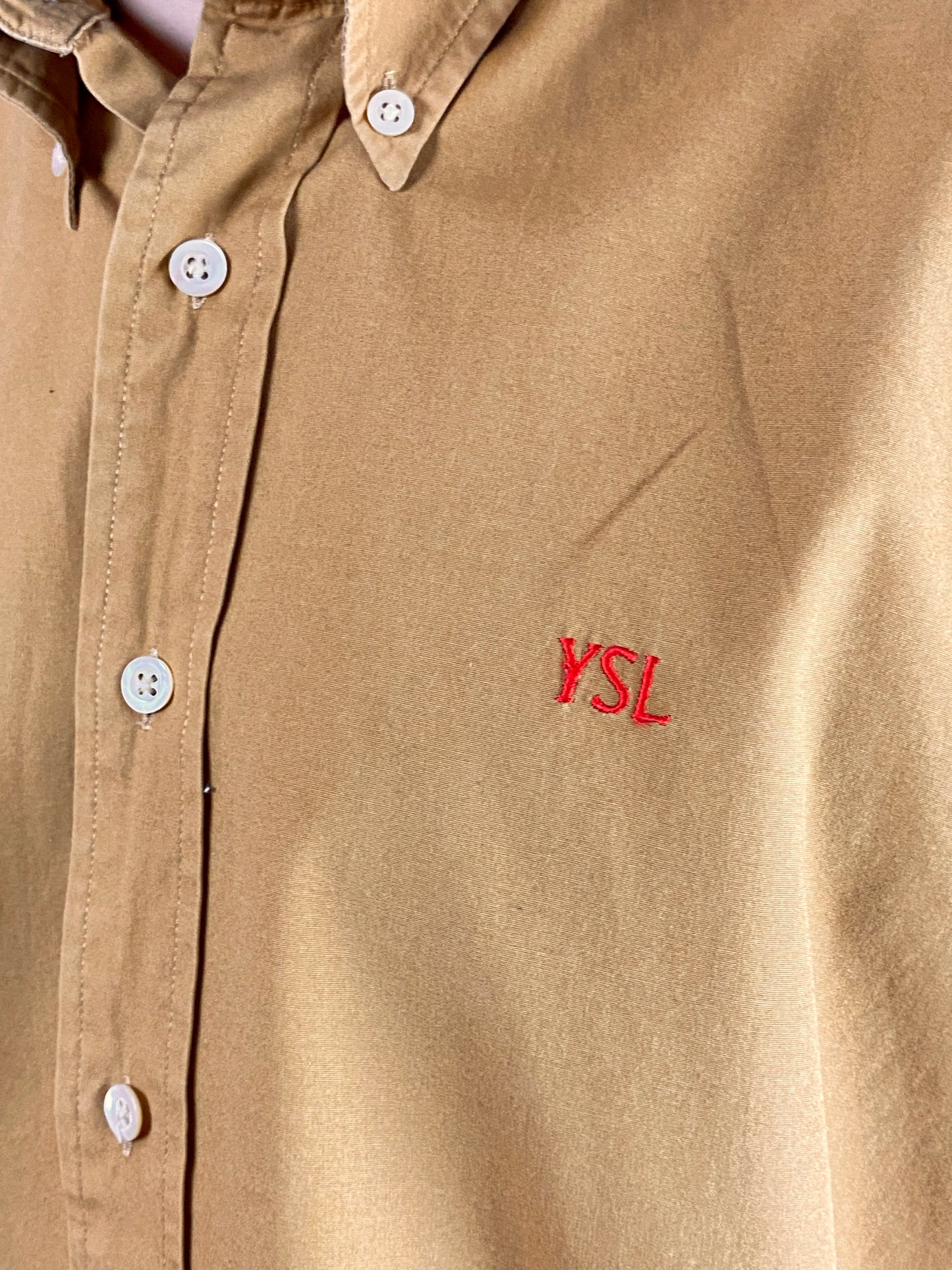 Yves Saint Laurent Vintage Men's Short Sleeve Shirt - L Light Brown Cotton