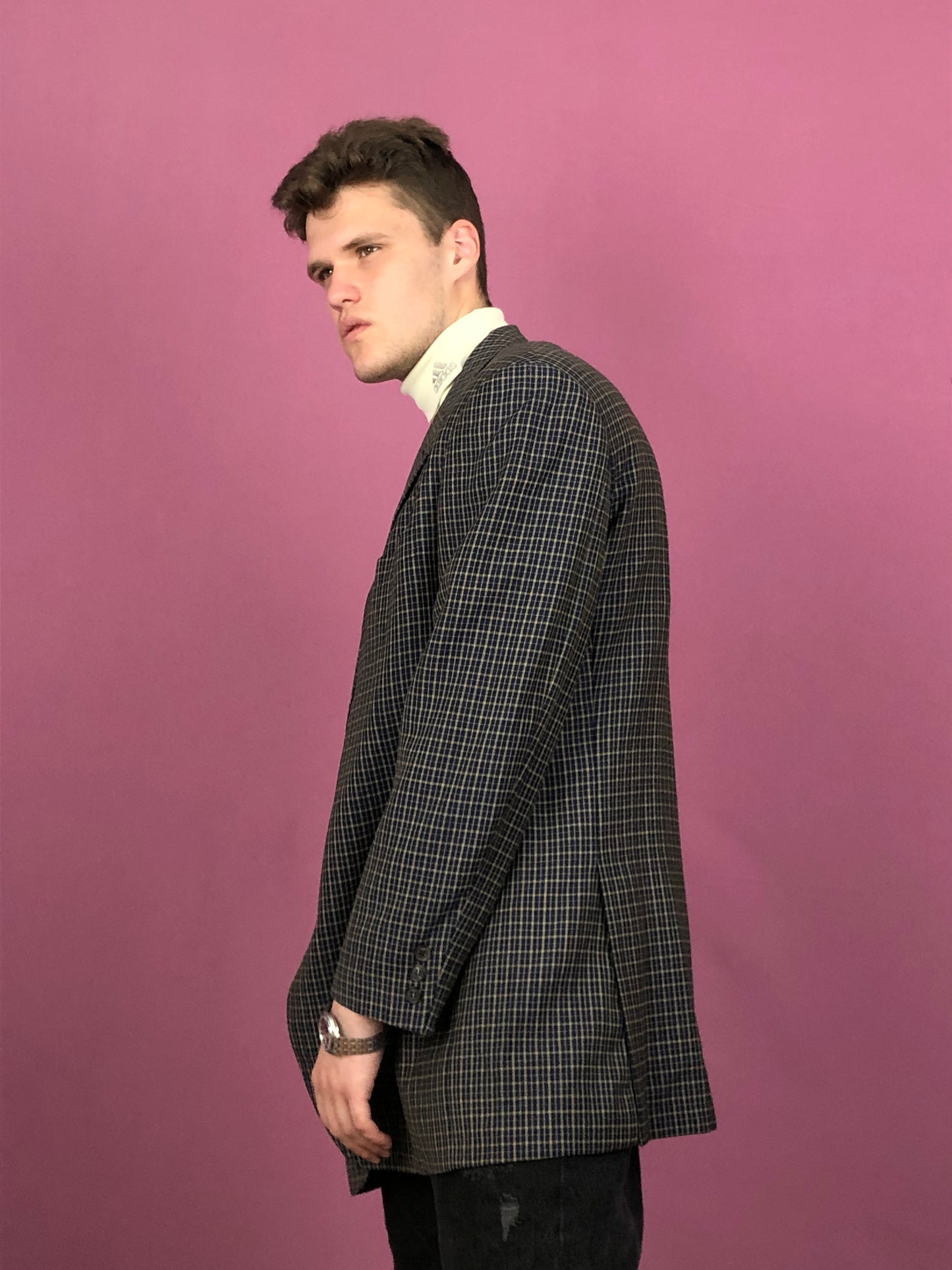 Ermenegildo Zegna Vintage Men's Plaid Suit Blazer - Large Gray Wool