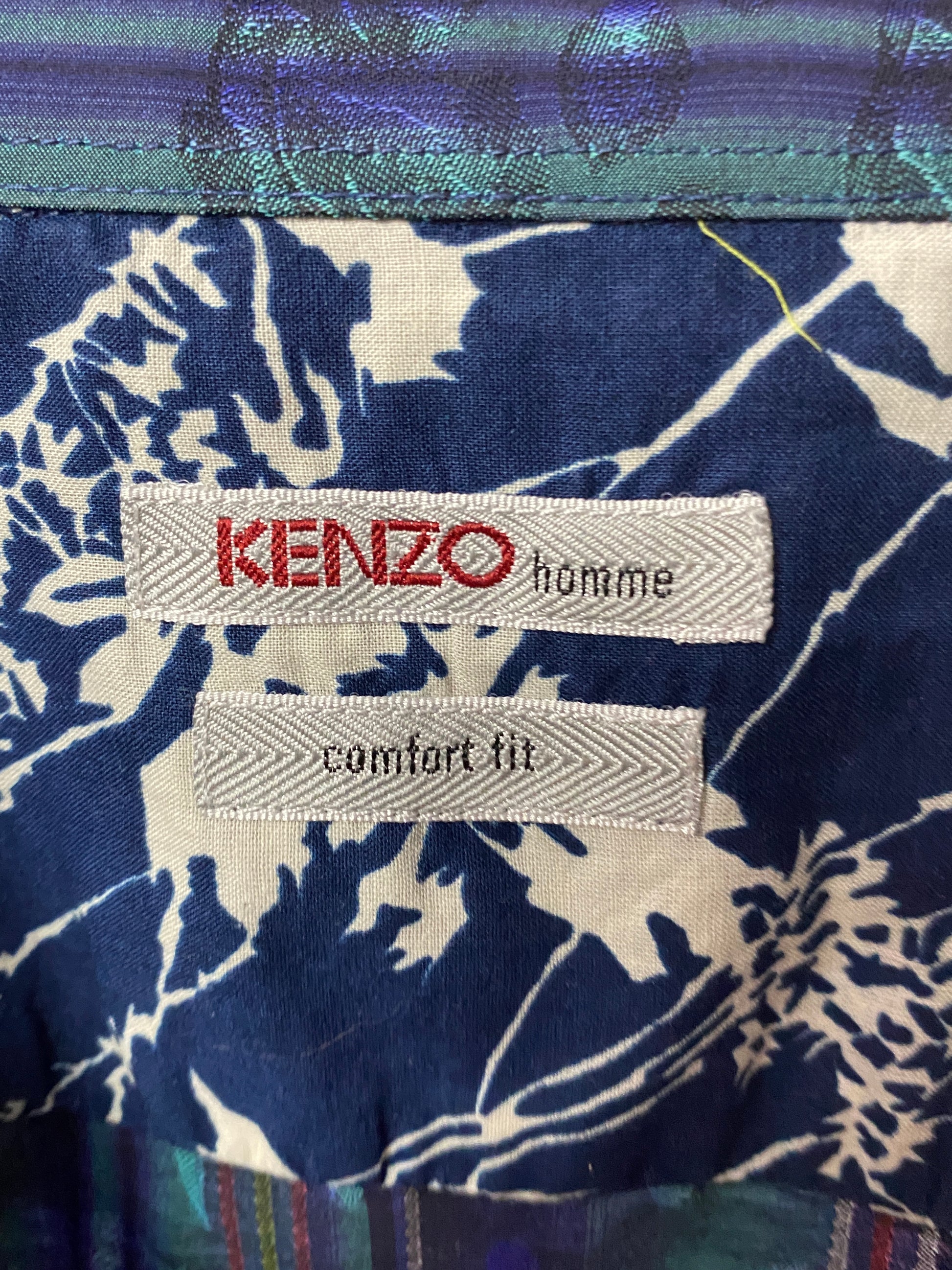 Kenzo Vintage Men's Striped French Cuff Dress Shirt - L Navy Blue Cotton