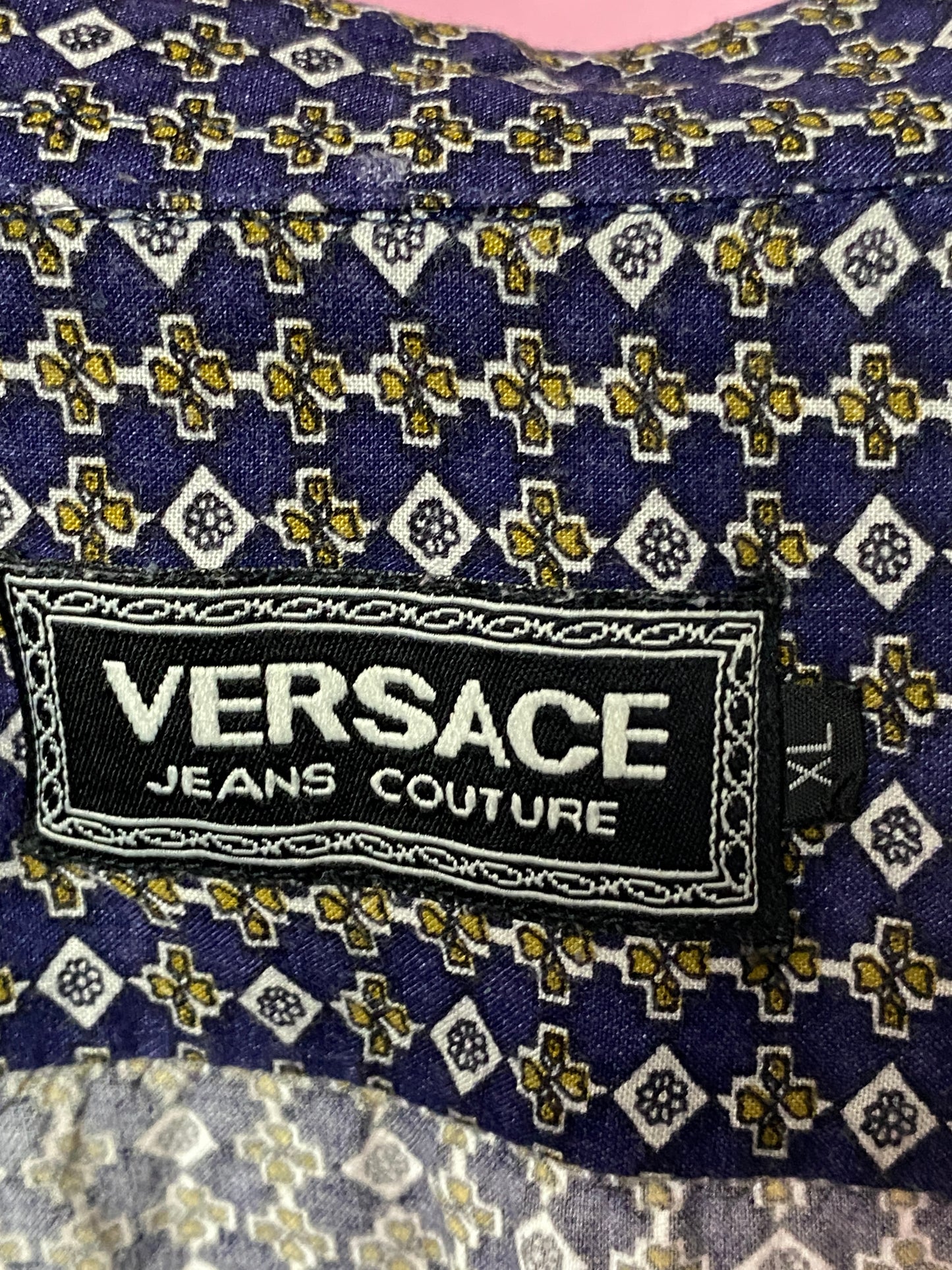 90s Versace Jeans Couture Vintage Men's Short Sleeve Shirt - XL Navy Blue Cotton