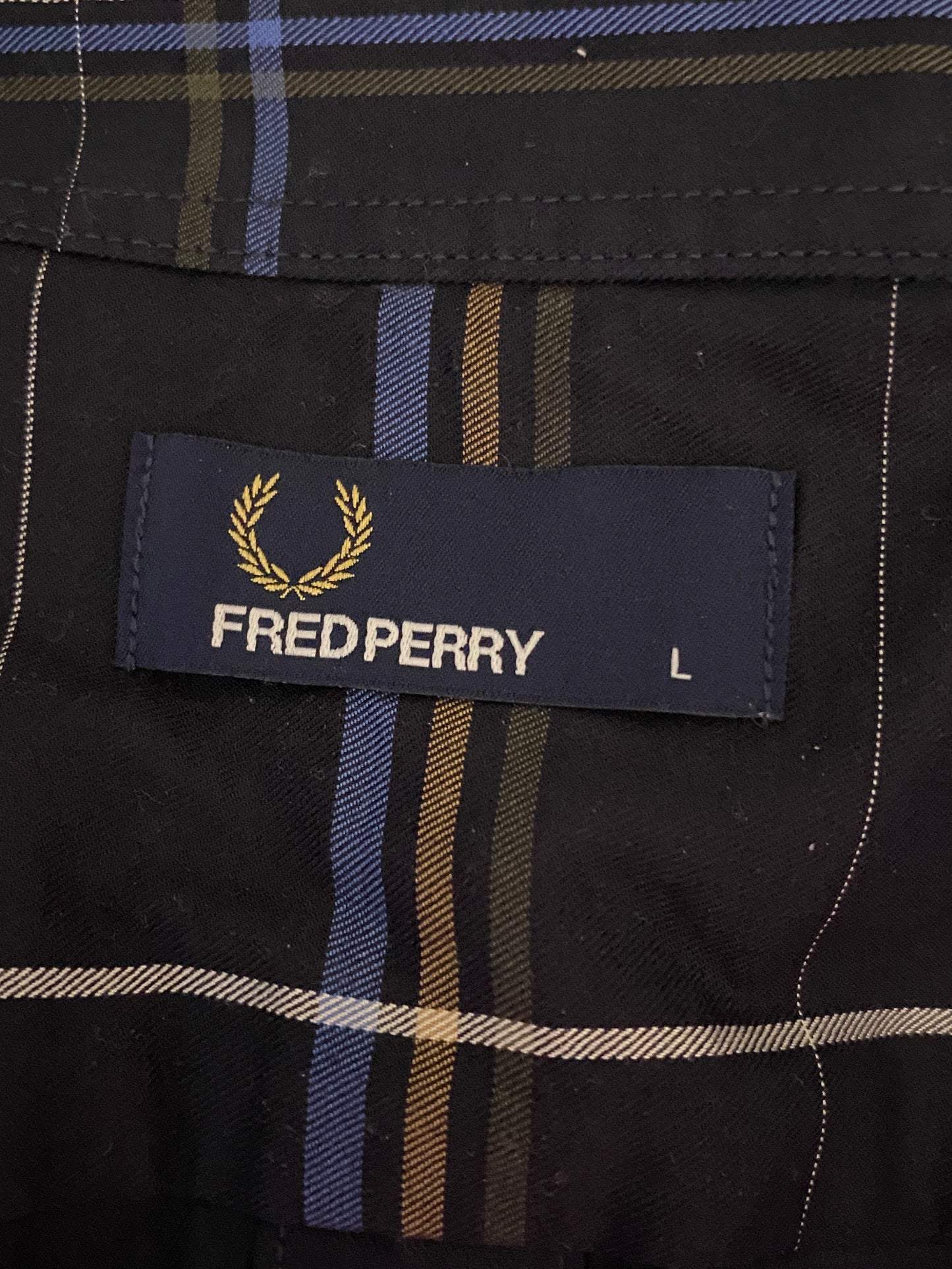 Fred Perry Vintage Men's Plaid Short Sleeve Shirt - L Navy Blue Cotton