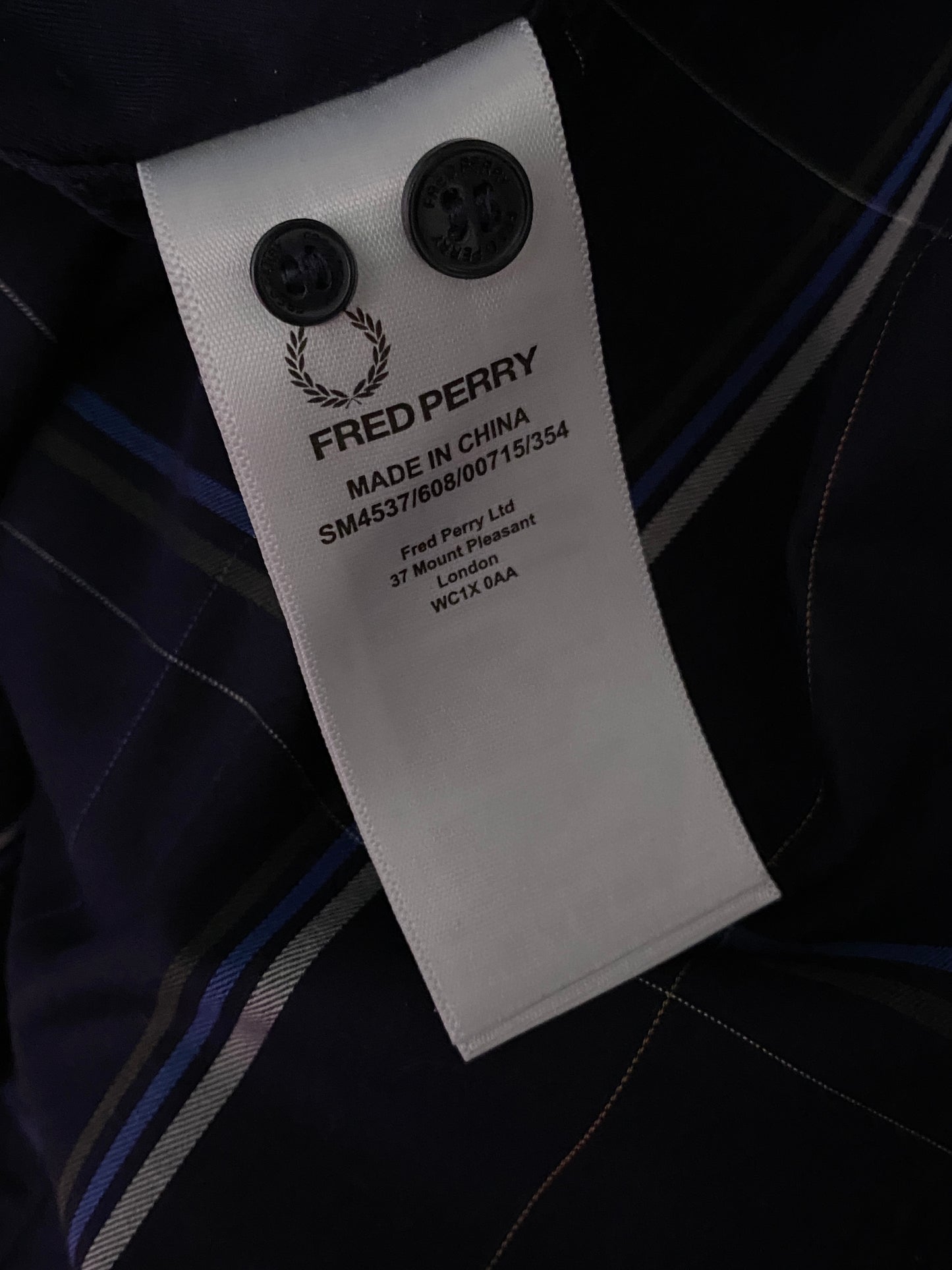 Fred Perry Vintage Men's Plaid Short Sleeve Shirt - L Navy Blue Cotton