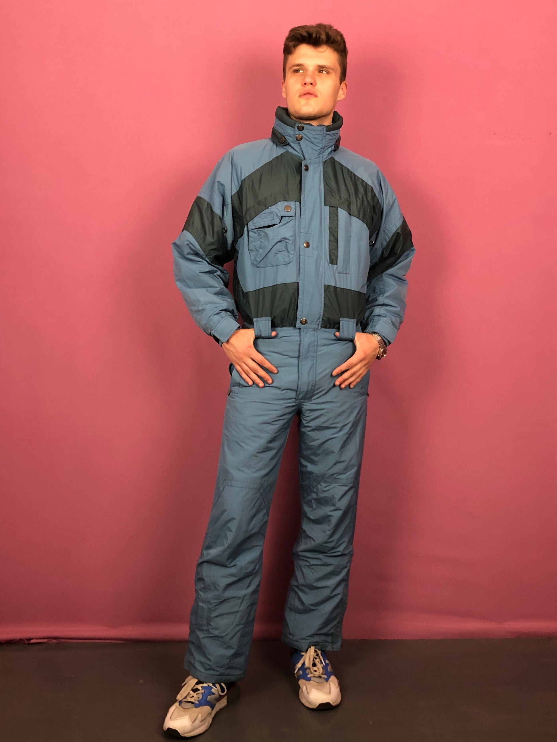 90s Nevica Vintage Men's One Piece Ski Suit - Medium Navy Blue Nylon