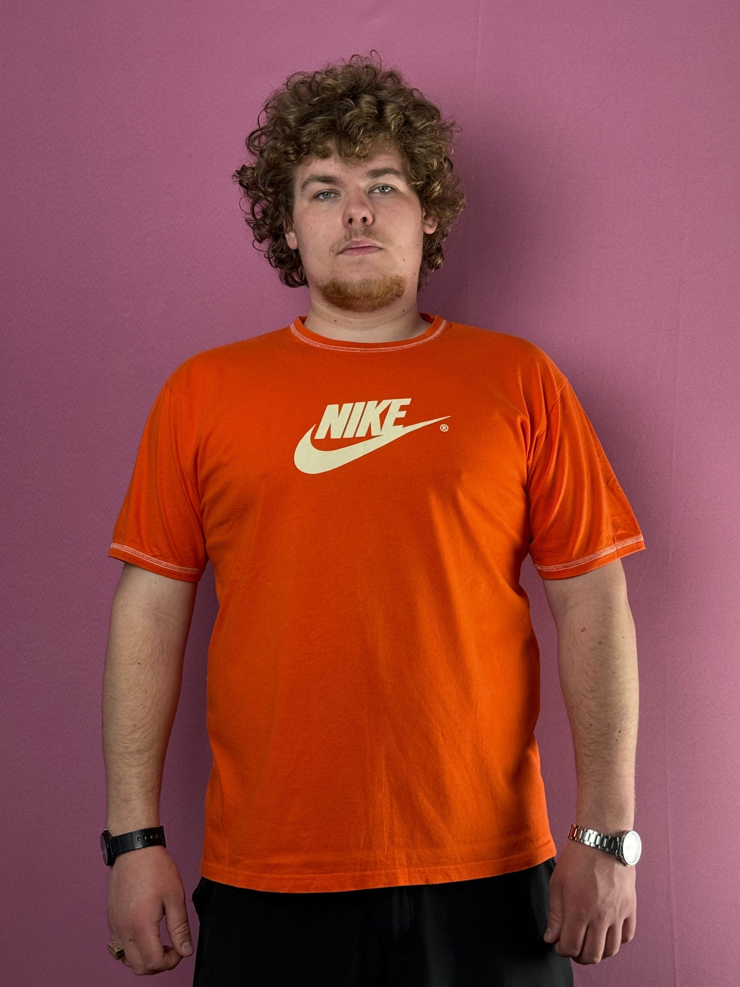 Nike Big Logo Vintage Men's T-Shirt - XL Orange Cotton