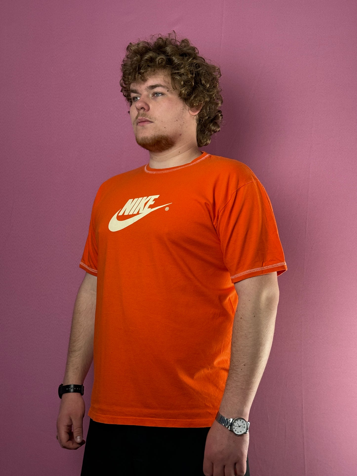 Nike Big Logo Vintage Men's T-Shirt - XL Orange Cotton