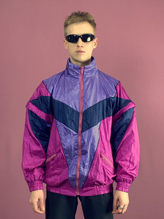 90s Ybes Vintage Men's Windbreaker Jacket - L Pink & Multicolor Nylon