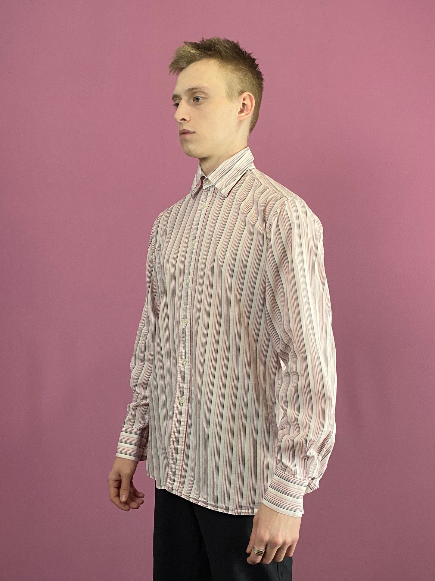 Yves Saint Laurent Vintage Men's Striped Shirt - Medium White & Pink Cotton