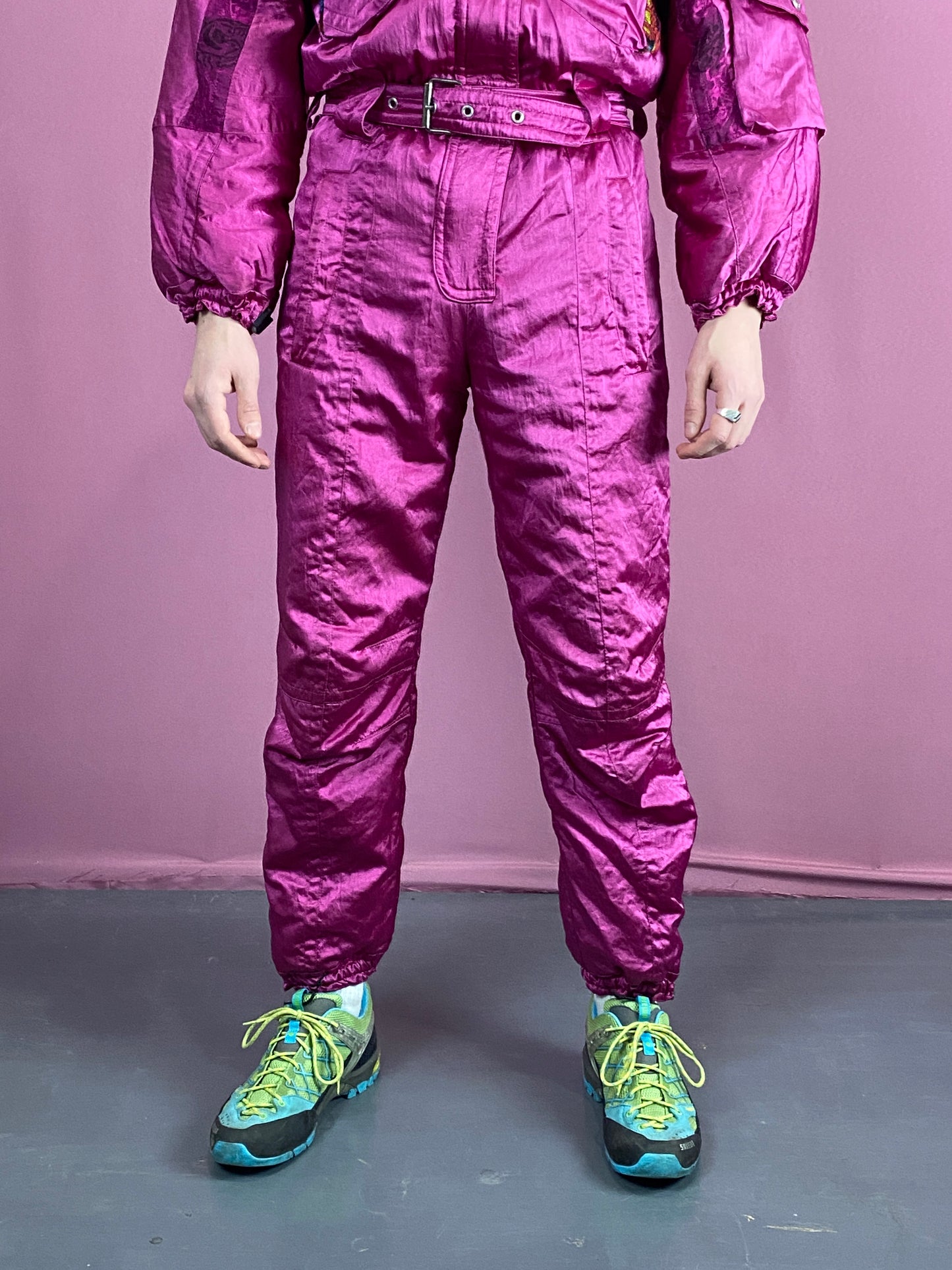 90s High Society Vintage Men's One Piece Ski Suit - Small Pink Nylon