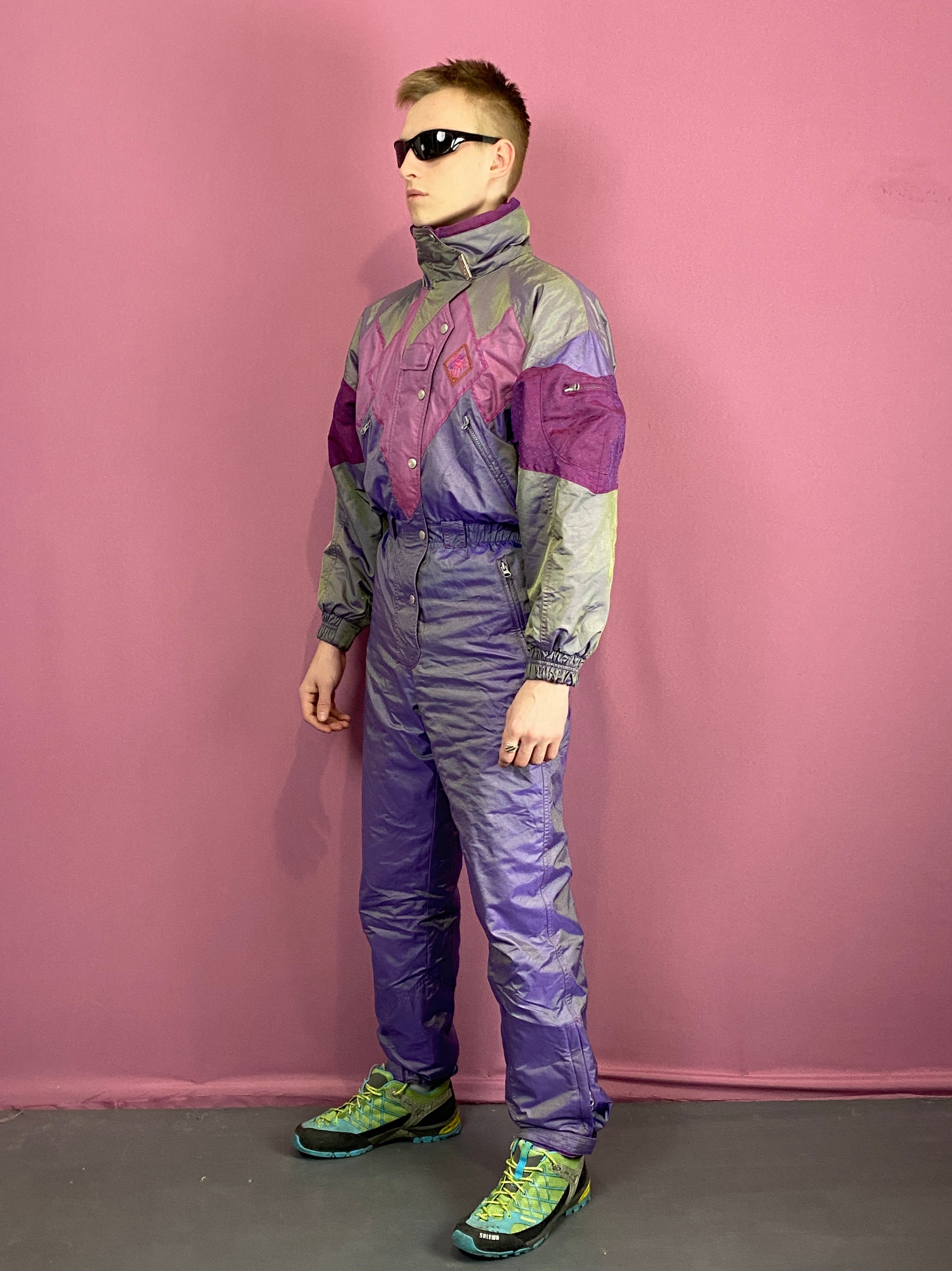 90s Vintage Men's One Piece Ski Suit - Small Multicolor Nylon
