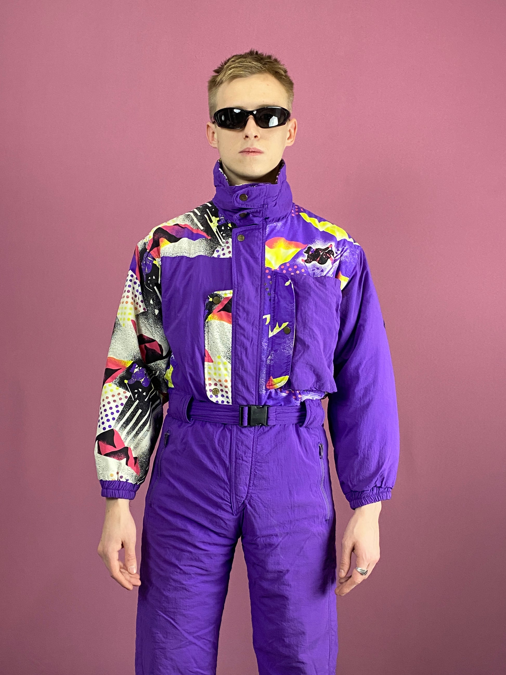 90s Vintage Men's One Piece Ski Suit - Small Purple Nylon
