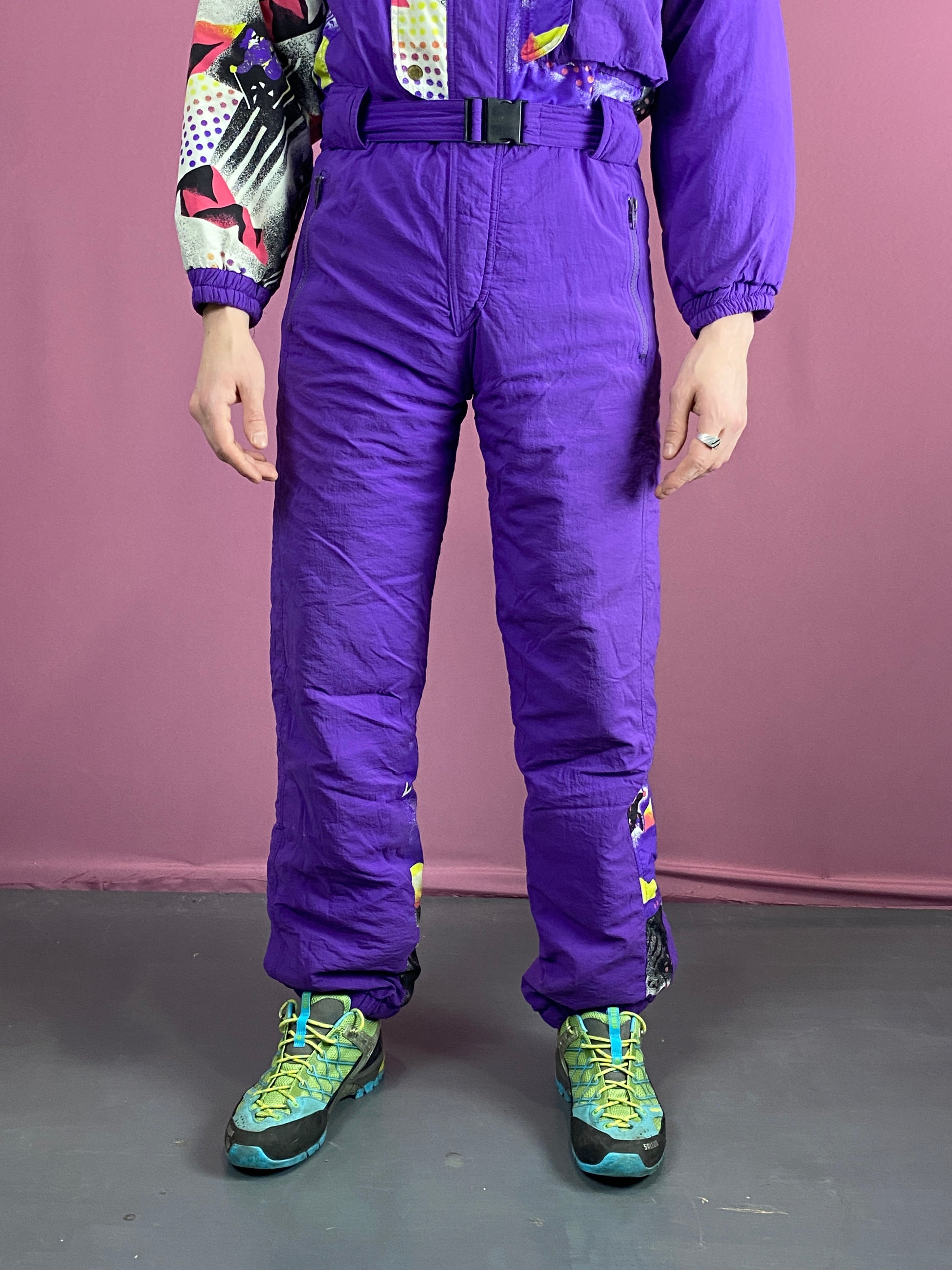 90s Vintage Men's One Piece Ski Suit - Small Purple Nylon
