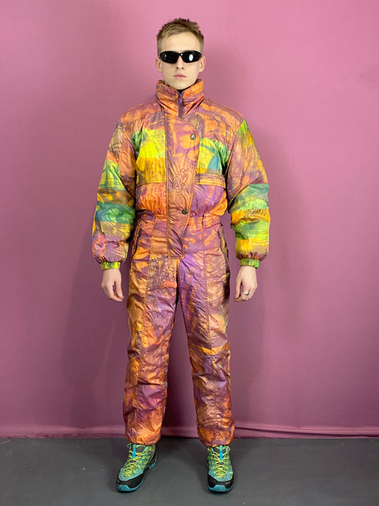 90s After Time Vintage Men's Abstract One Piece Ski Suit - Medium Multicolor Nylon