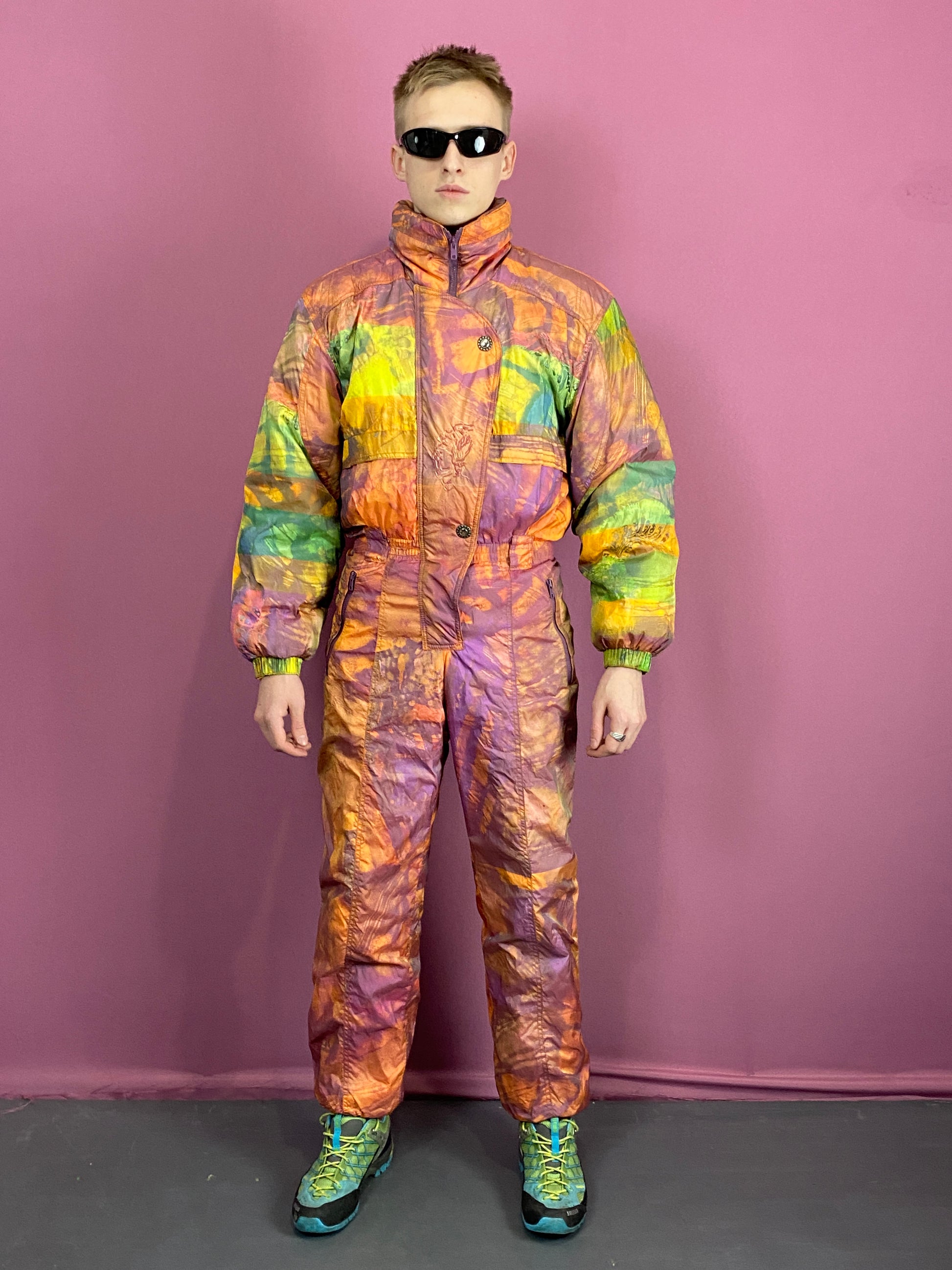 90s After Time Vintage Men's Abstract One Piece Ski Suit - Medium Multicolor Nylon