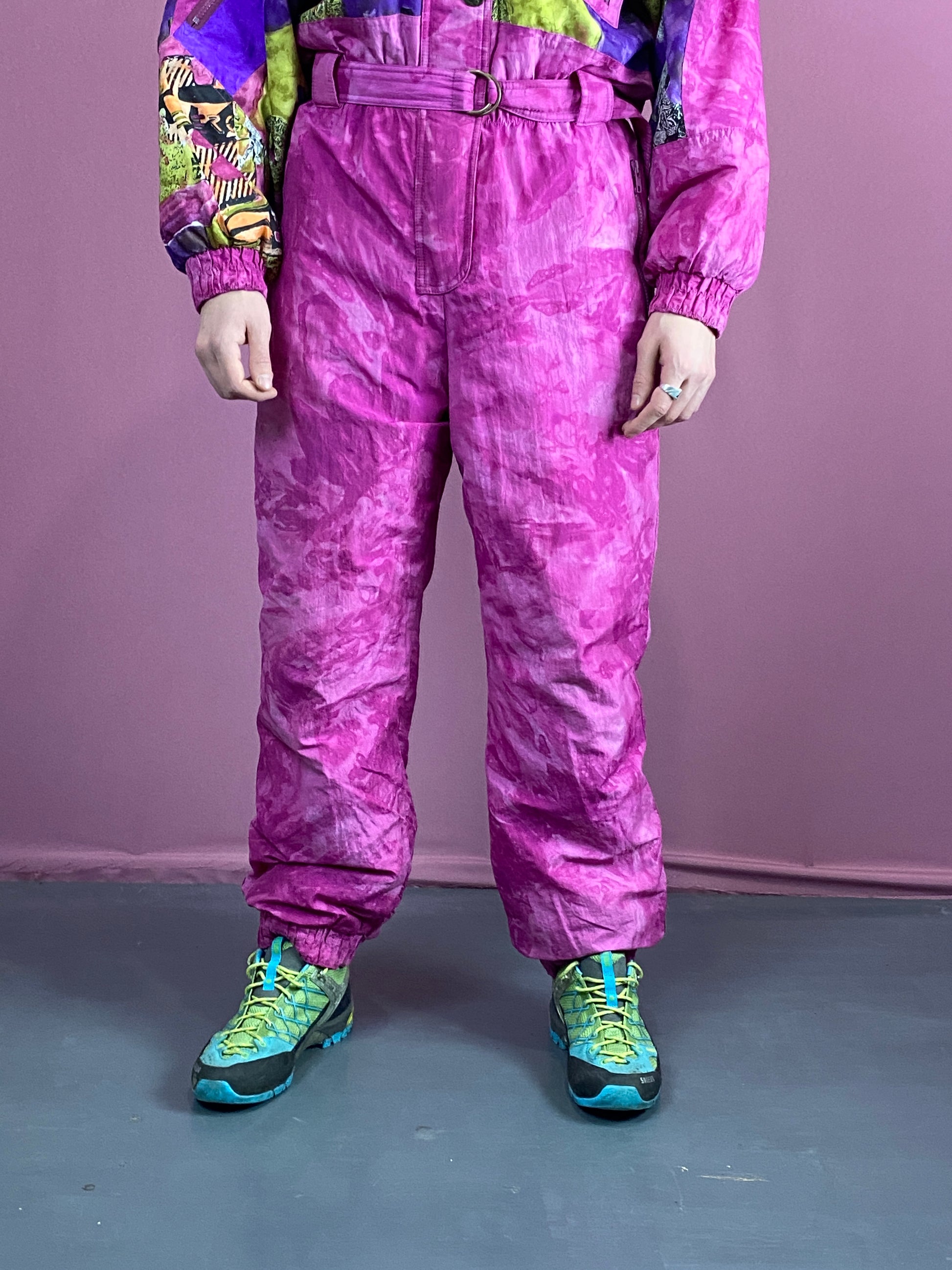 90s Rodeo Vintage Men's One Piece Snow Ski Suit - Small Pink Nylon