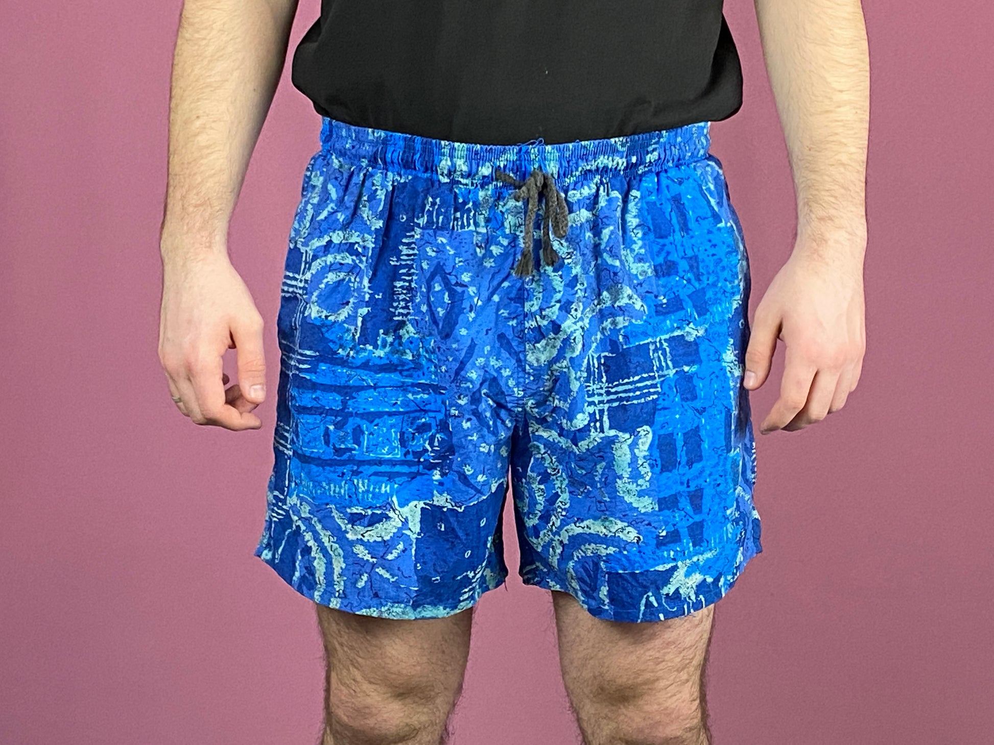 90s Santostefano Vintage Men's Swim Shorts - Large Blue Nylon