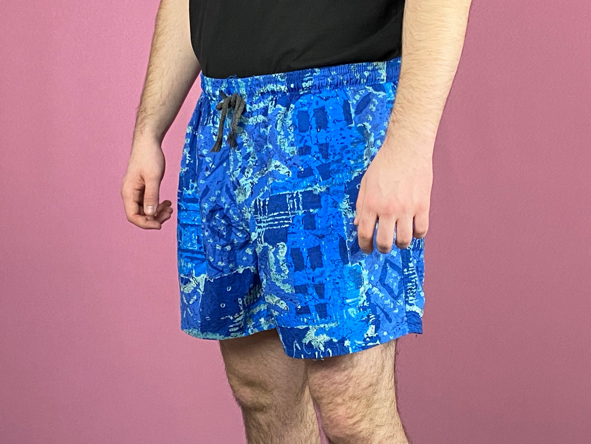 90s Santostefano Vintage Men's Swim Shorts - Large Blue Nylon