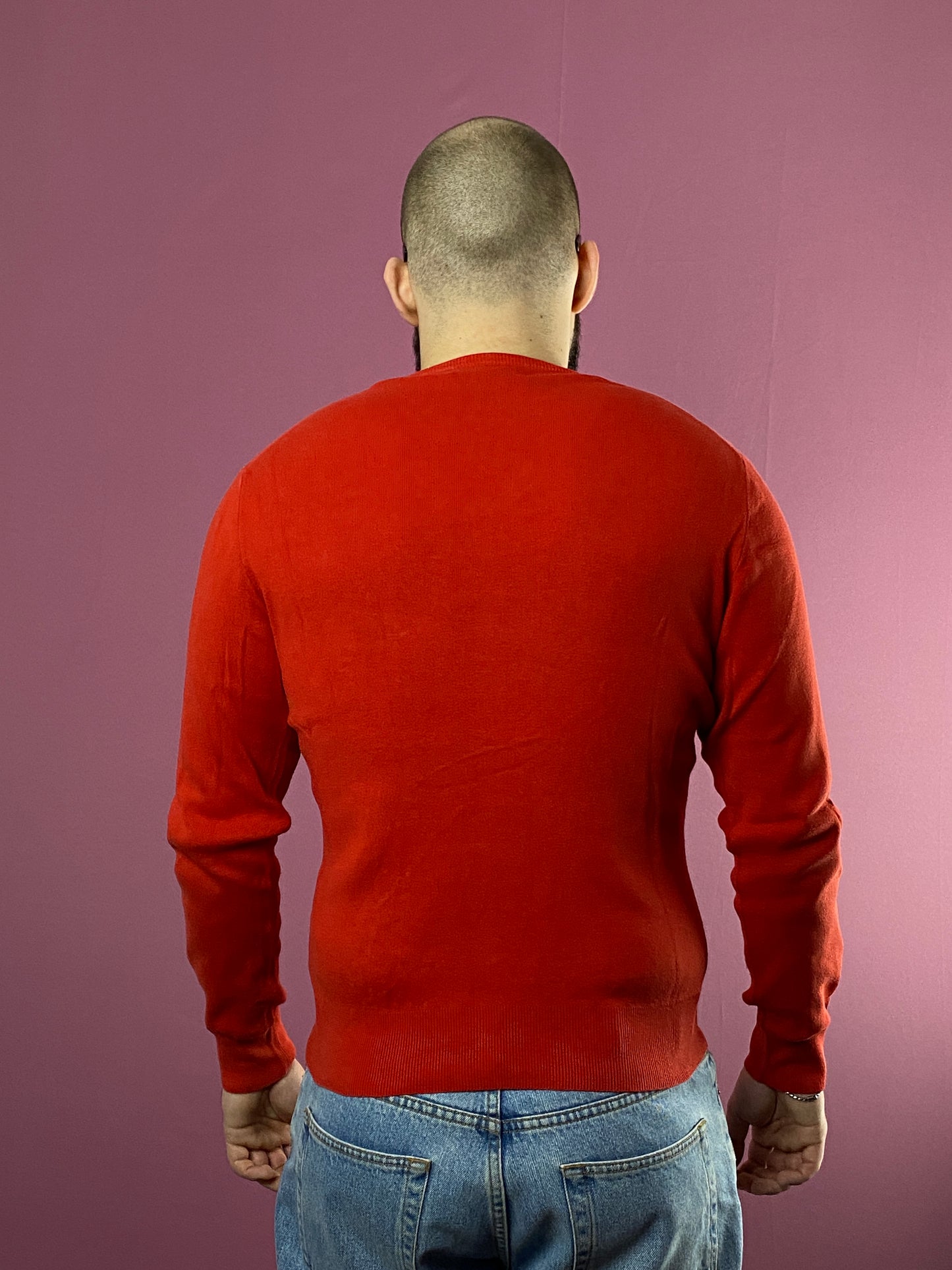 90s Ralph Lauren Vintage Men's Slim Fit V-Neck Sweater - M Red Cotton