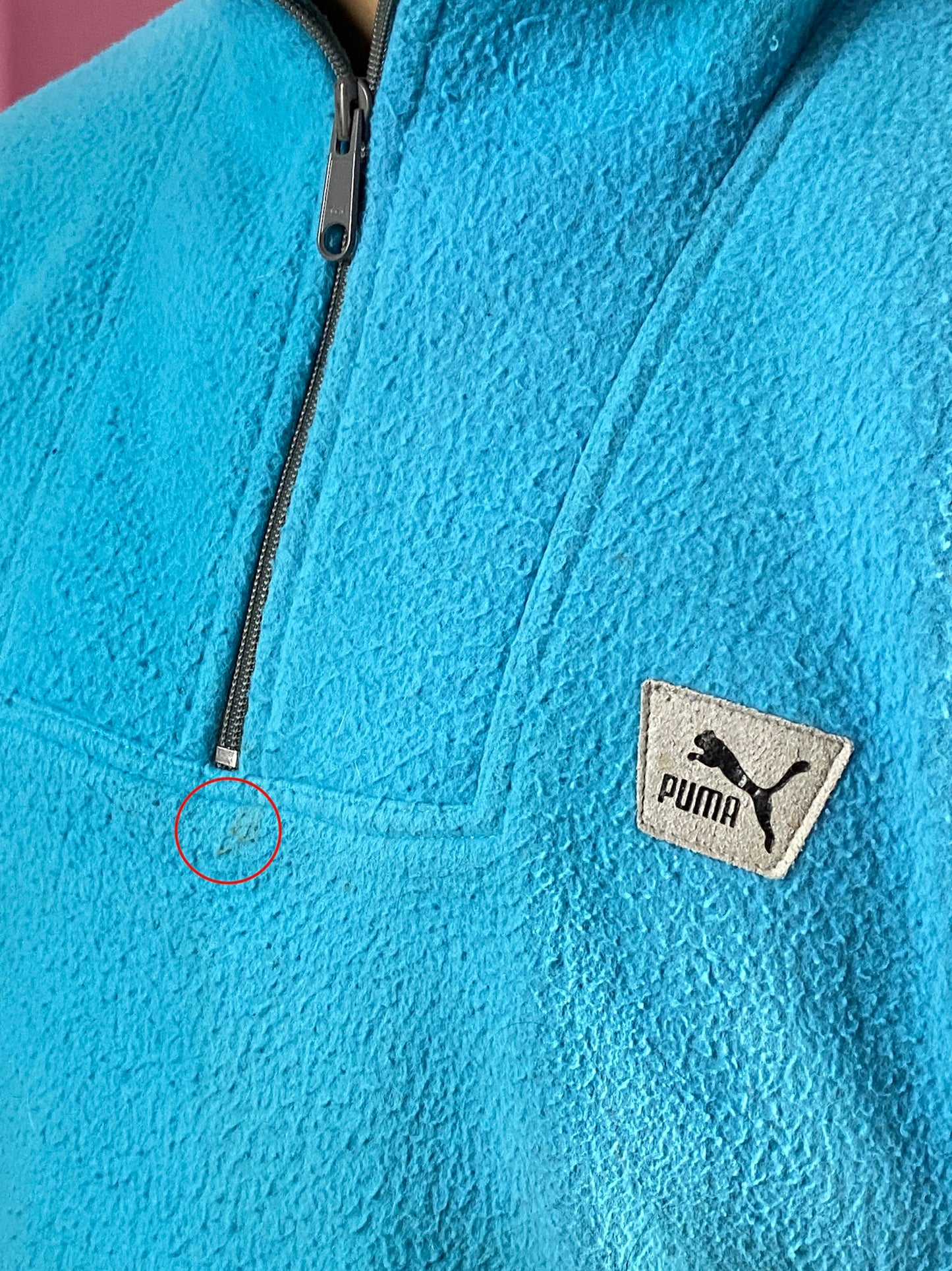 80s Puma Vintage Men's Quarter Zip Fleece - L Blue Polyester