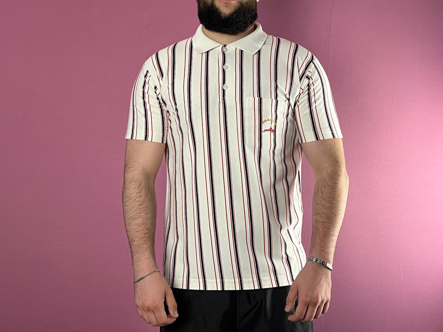 Paul & Shark Vintage Men's Striped Polo Shirt - L White Cotton