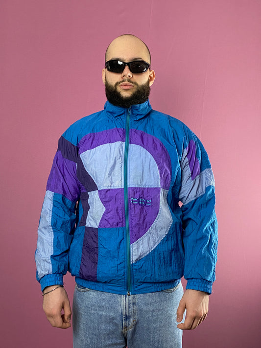 90s Etirel Vintage Men's Color Block Windbreaker Jacket - M Blue Nylon