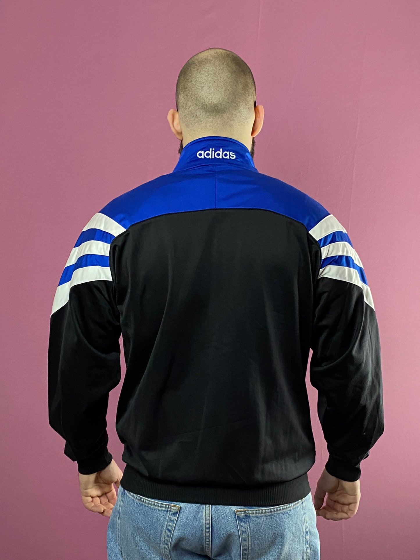 90s Adidas Vintage Men's Track Jacket - M Blue & Black Polyester