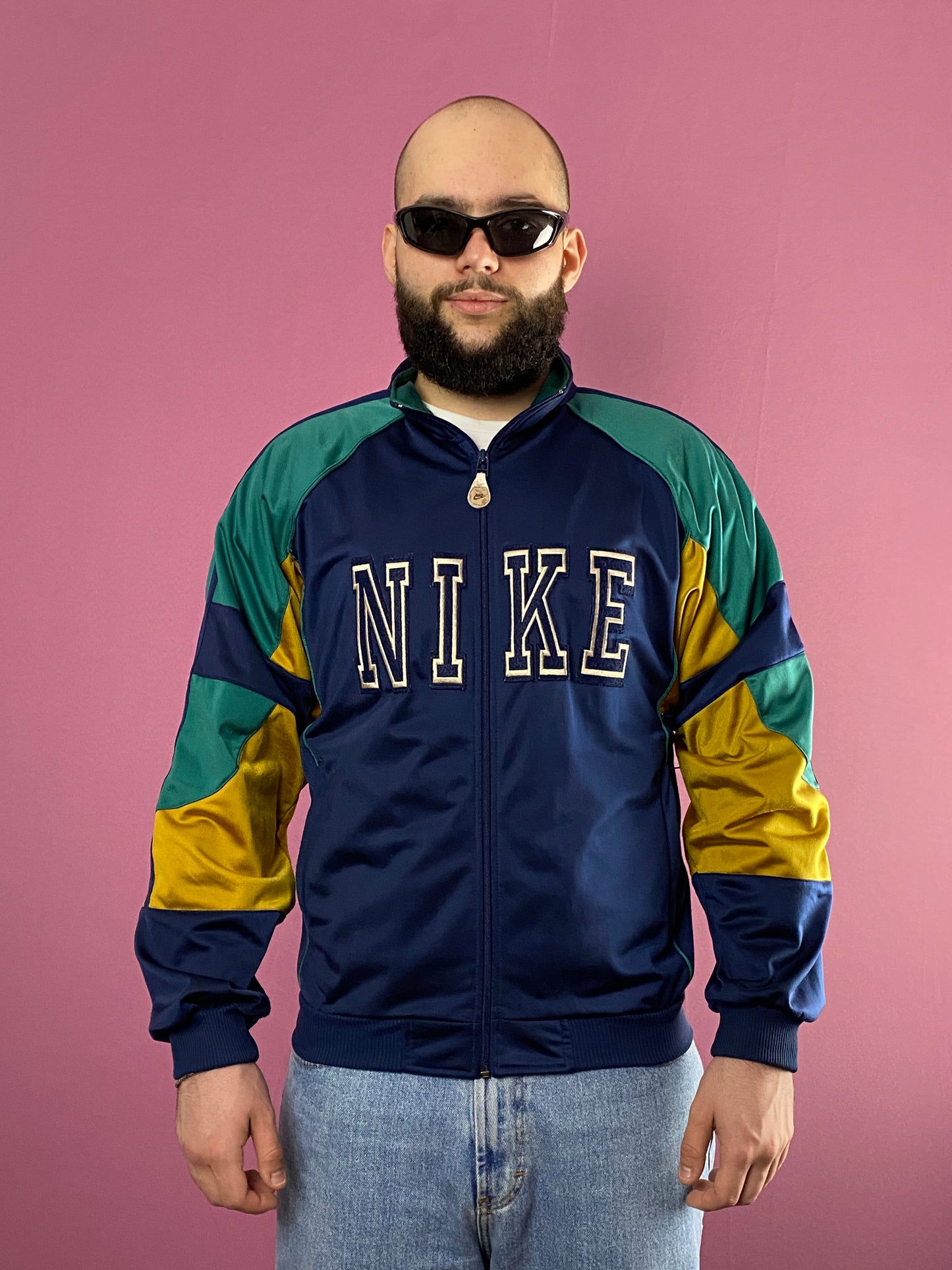 90s Nike Big Logo Vintage Men's Track Jacket - S Navy Blue & Multicolor Polyester