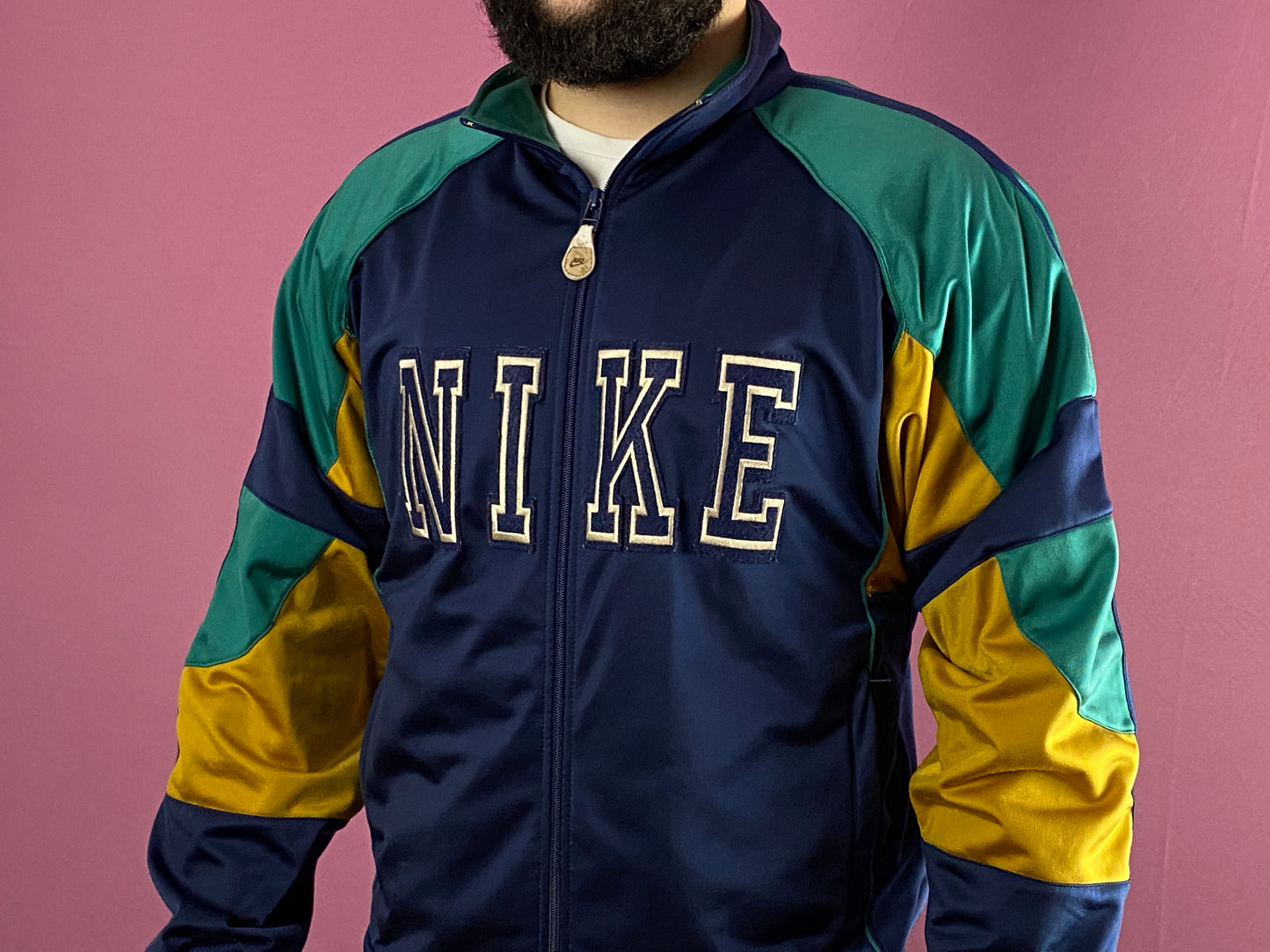 90s Nike Big Logo Vintage Men's Track Jacket - S Navy Blue & Multicolor Polyester